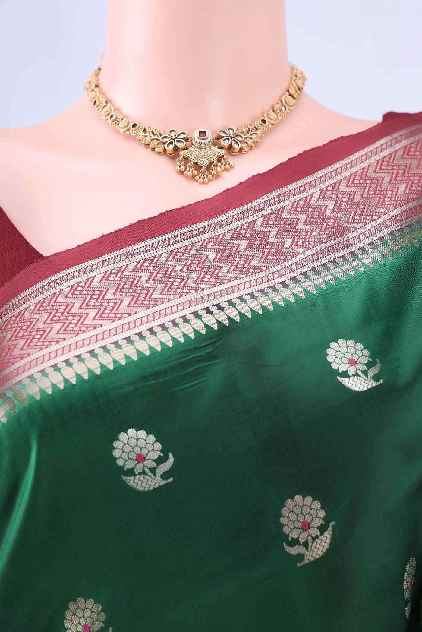 Bottle Green Banarasi Raw Silk Saree