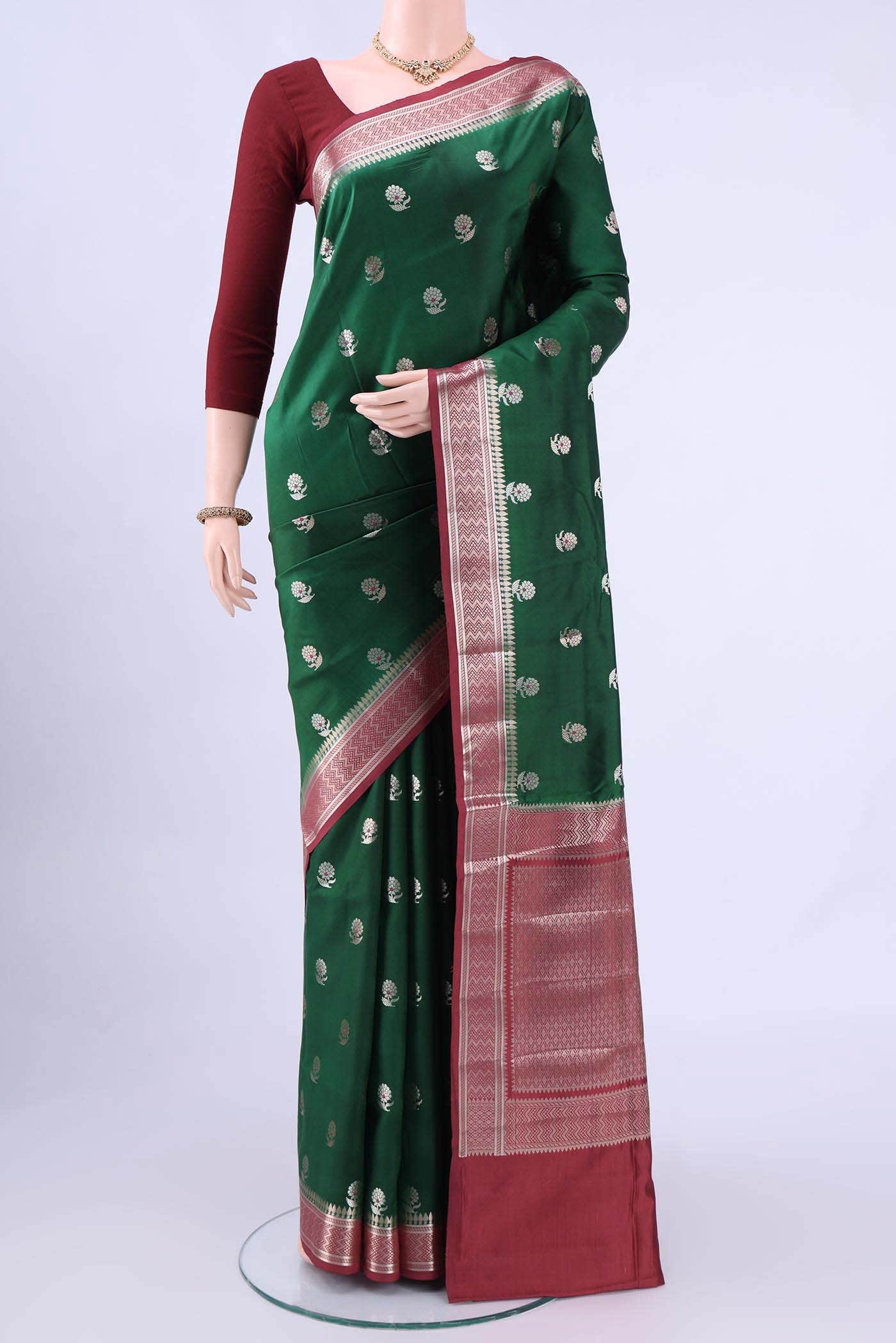 Bottle Green Banarasi Raw Silk Saree