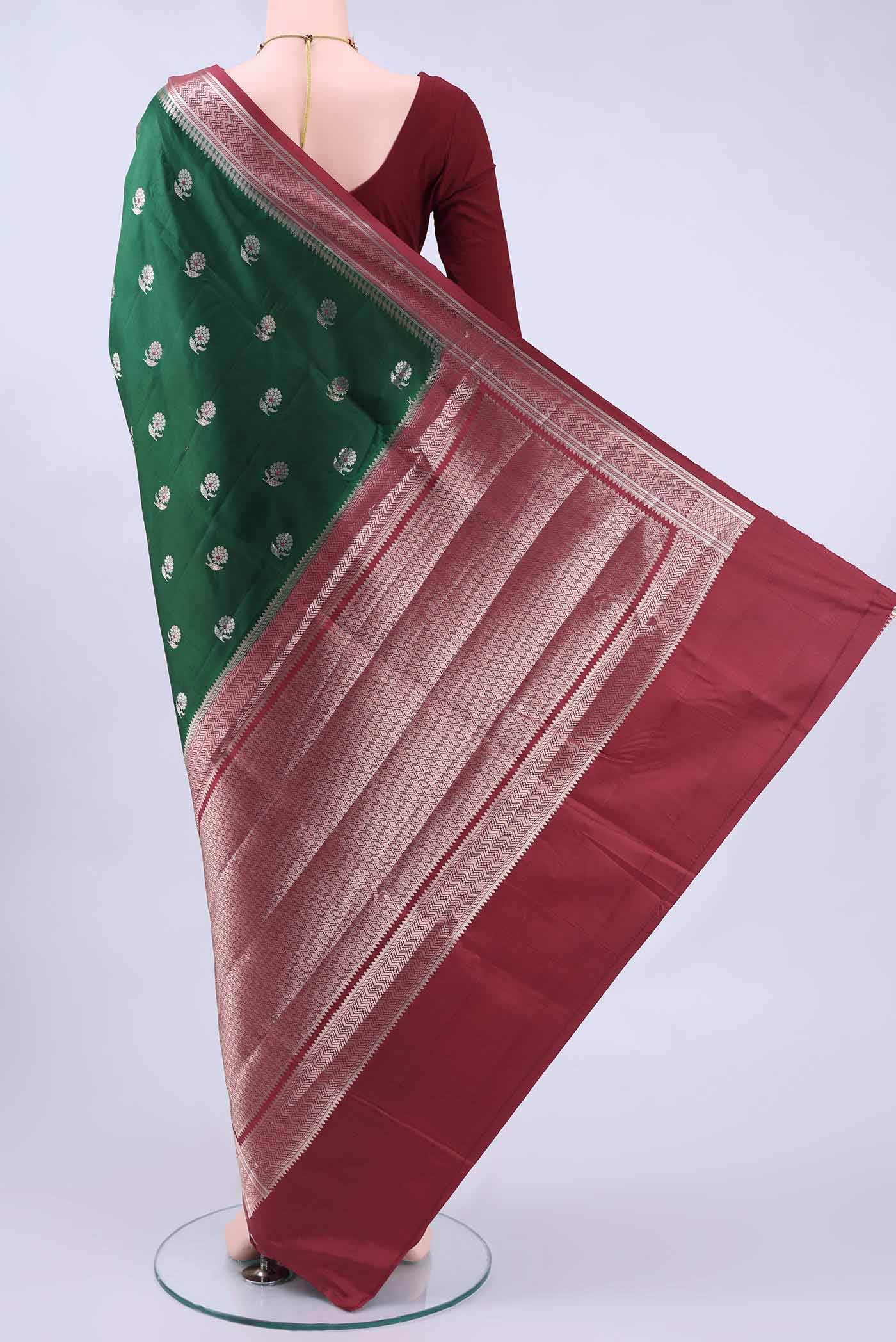 Bottle Green Banarasi Raw Silk Saree