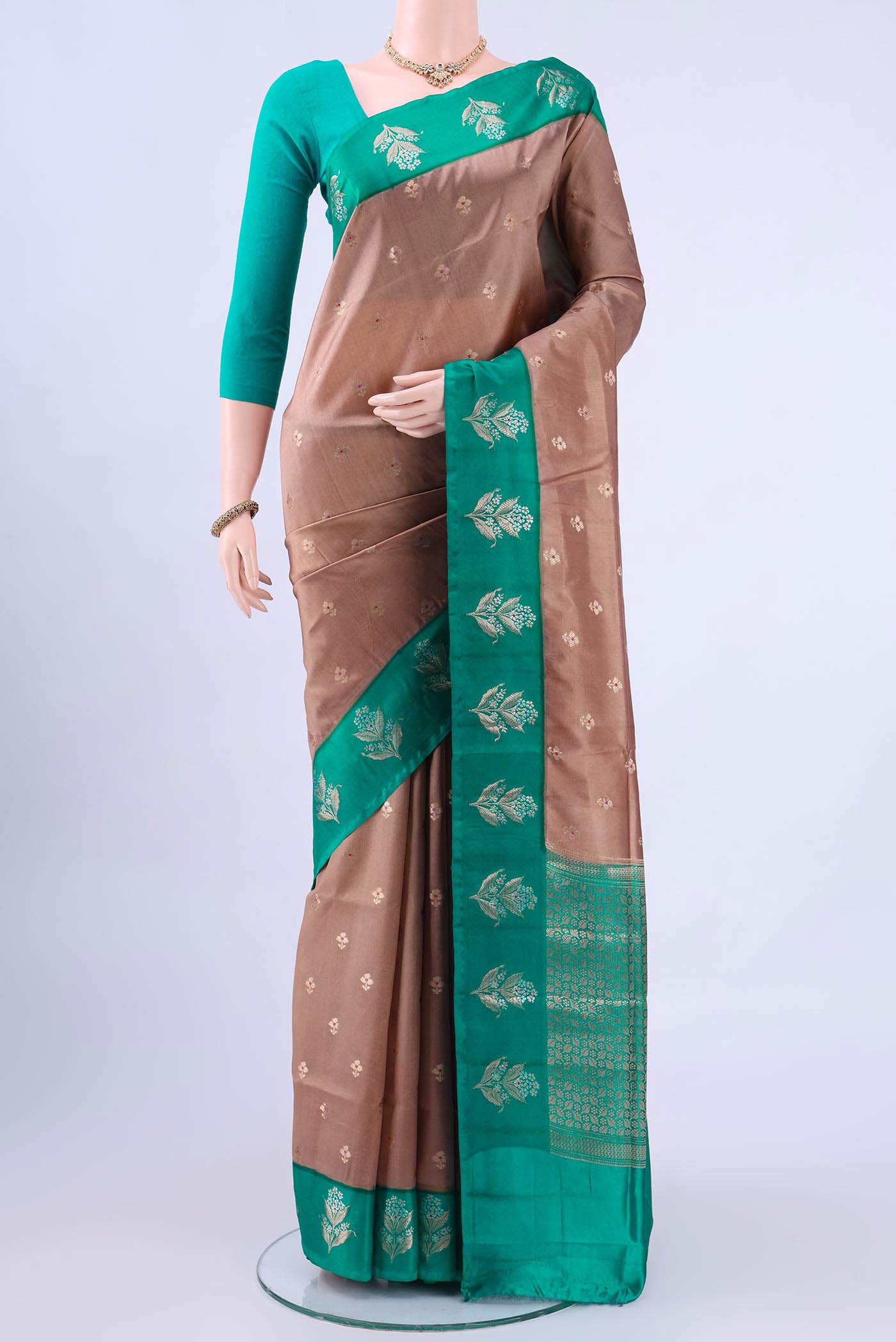 Rose Gold Banarasi Raw Silk Saree