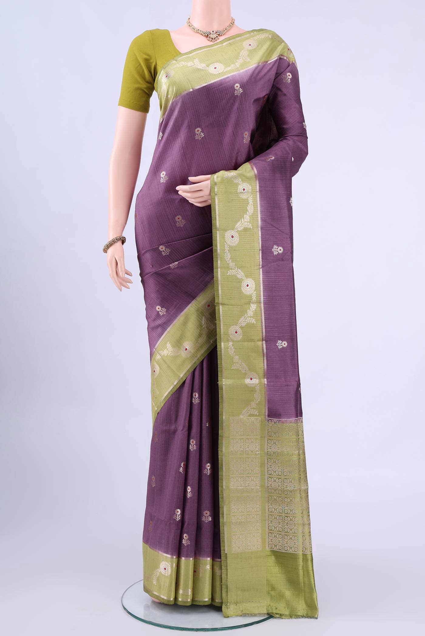 Mauve Banarasi Raw Silk Saree