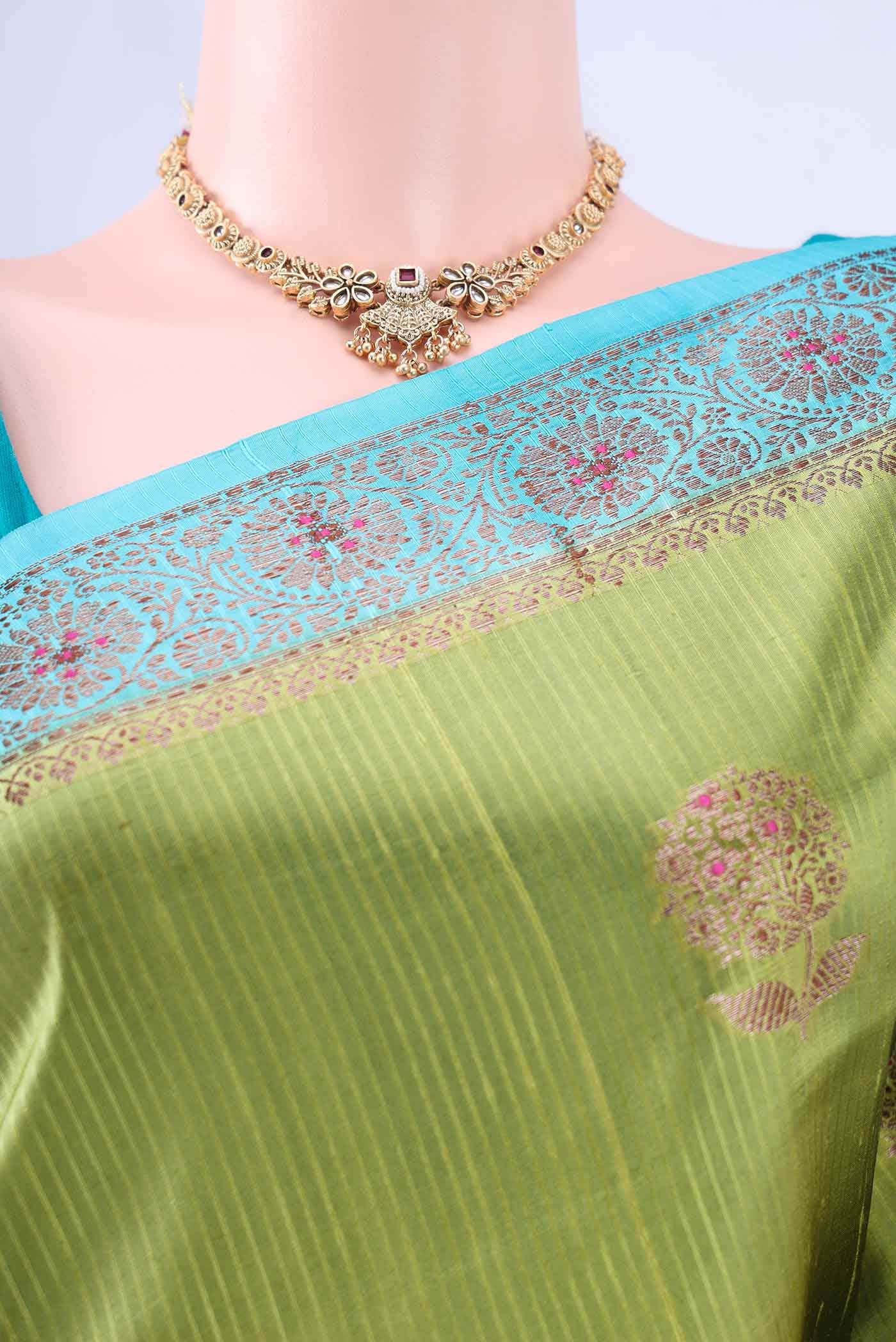 Light Green Banarasi Raw Silk Saree