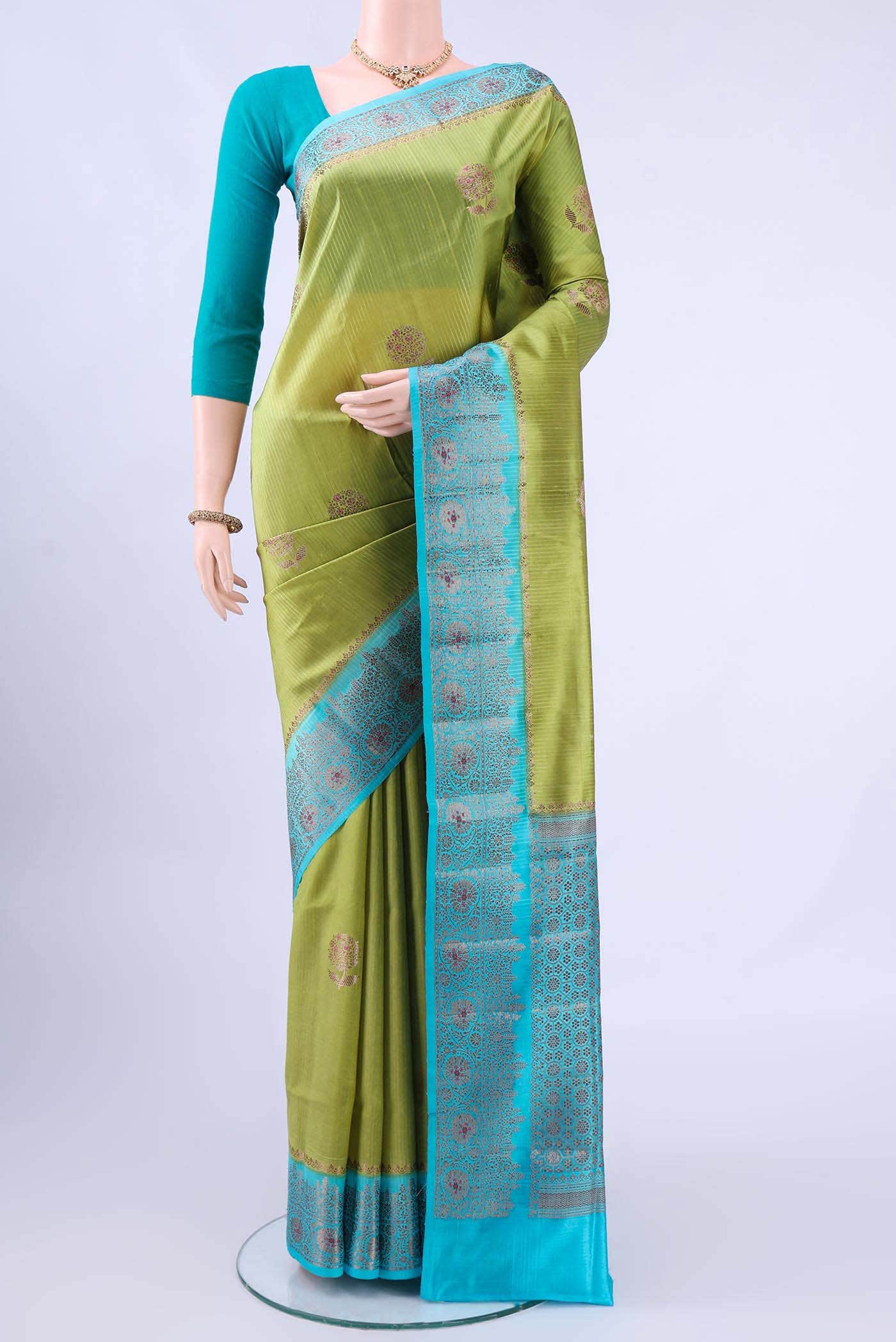 Light Green Banarasi Raw Silk Saree