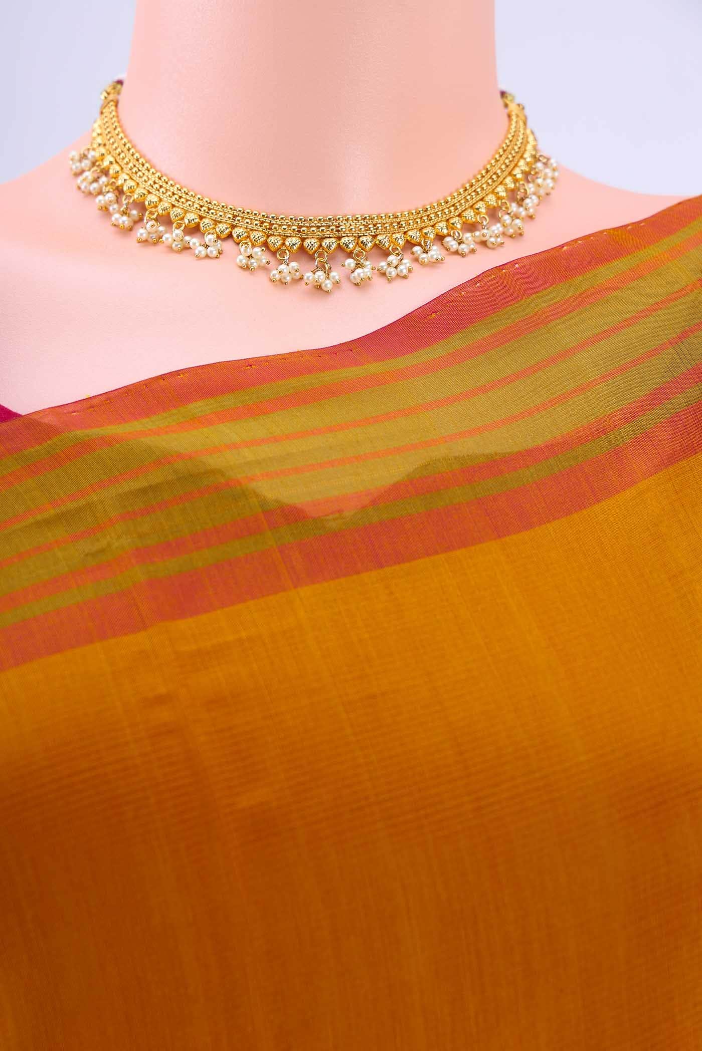 Mustard Kora Cotton Saree