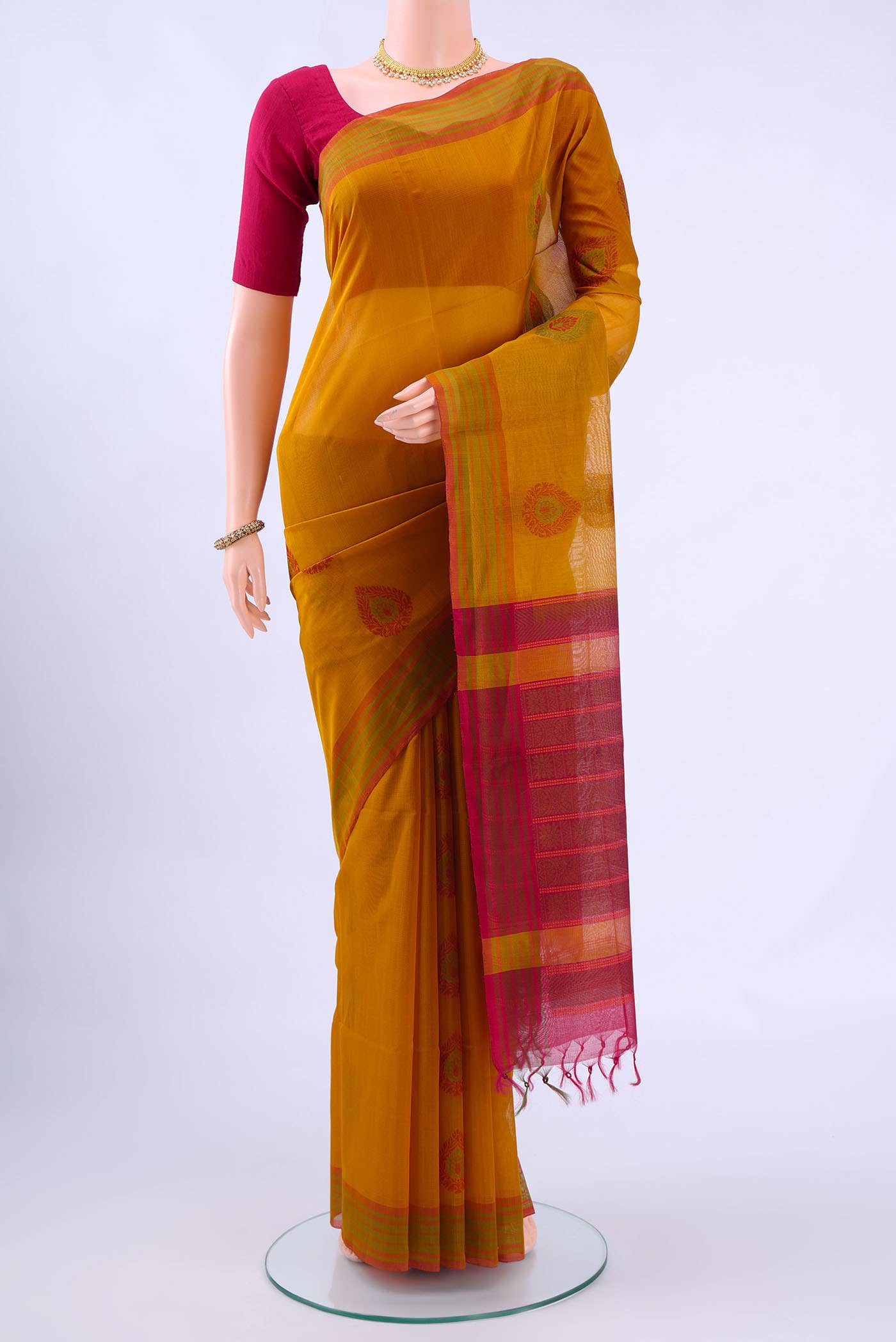 Mustard Kora Cotton Saree