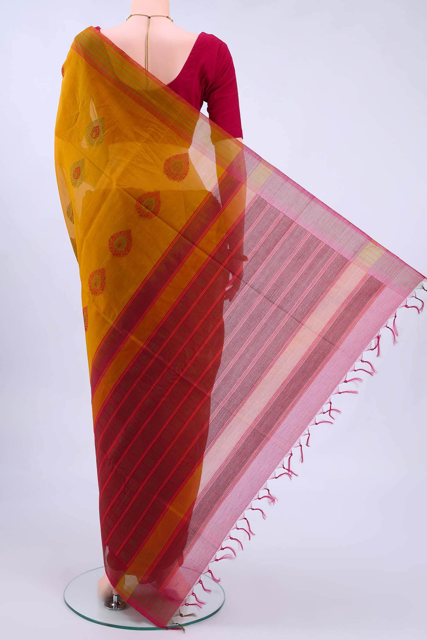 Mustard Kora Cotton Saree