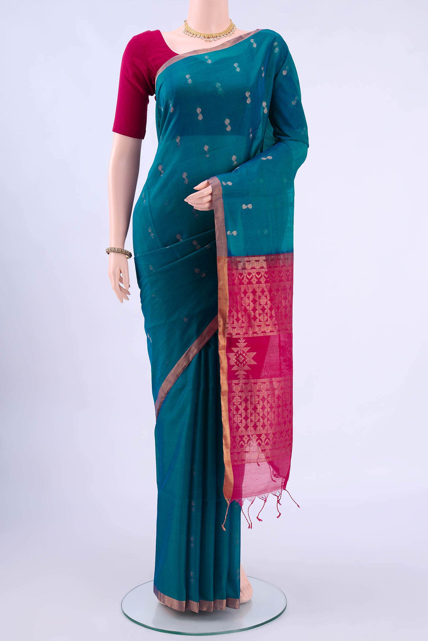 Blue Kora Cotton Saree