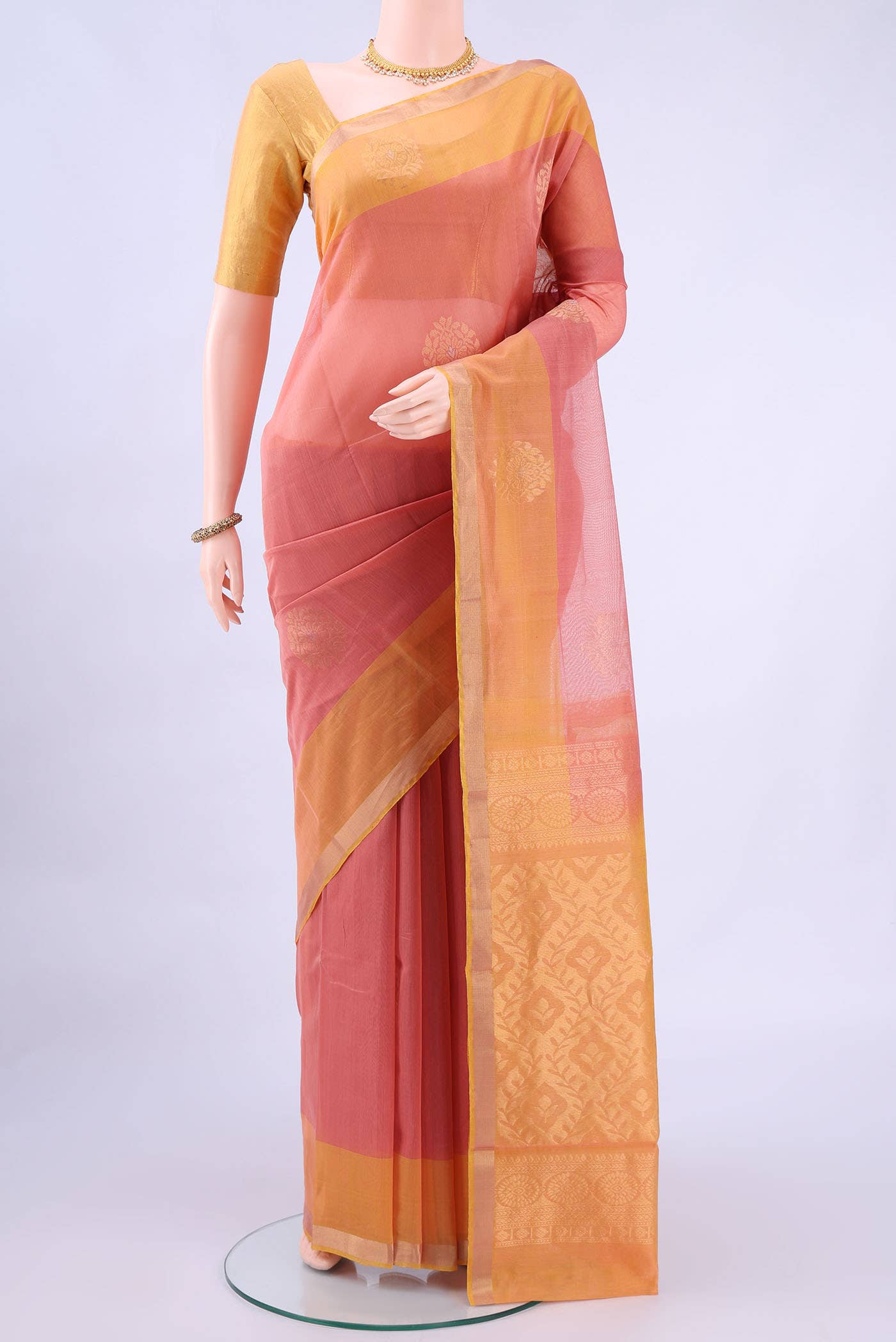 Peach Kora Cotton Saree