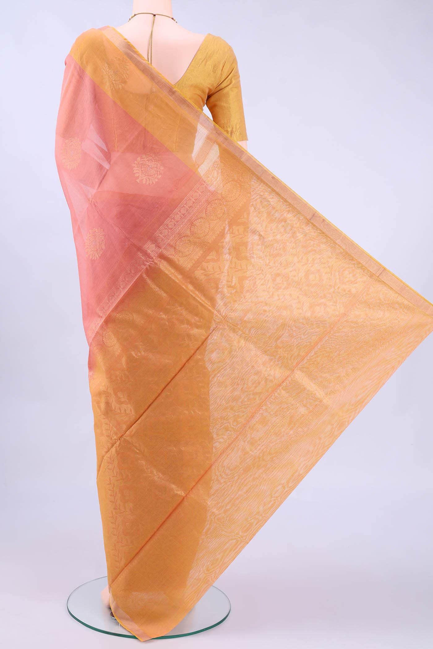 Peach Kora Cotton Saree