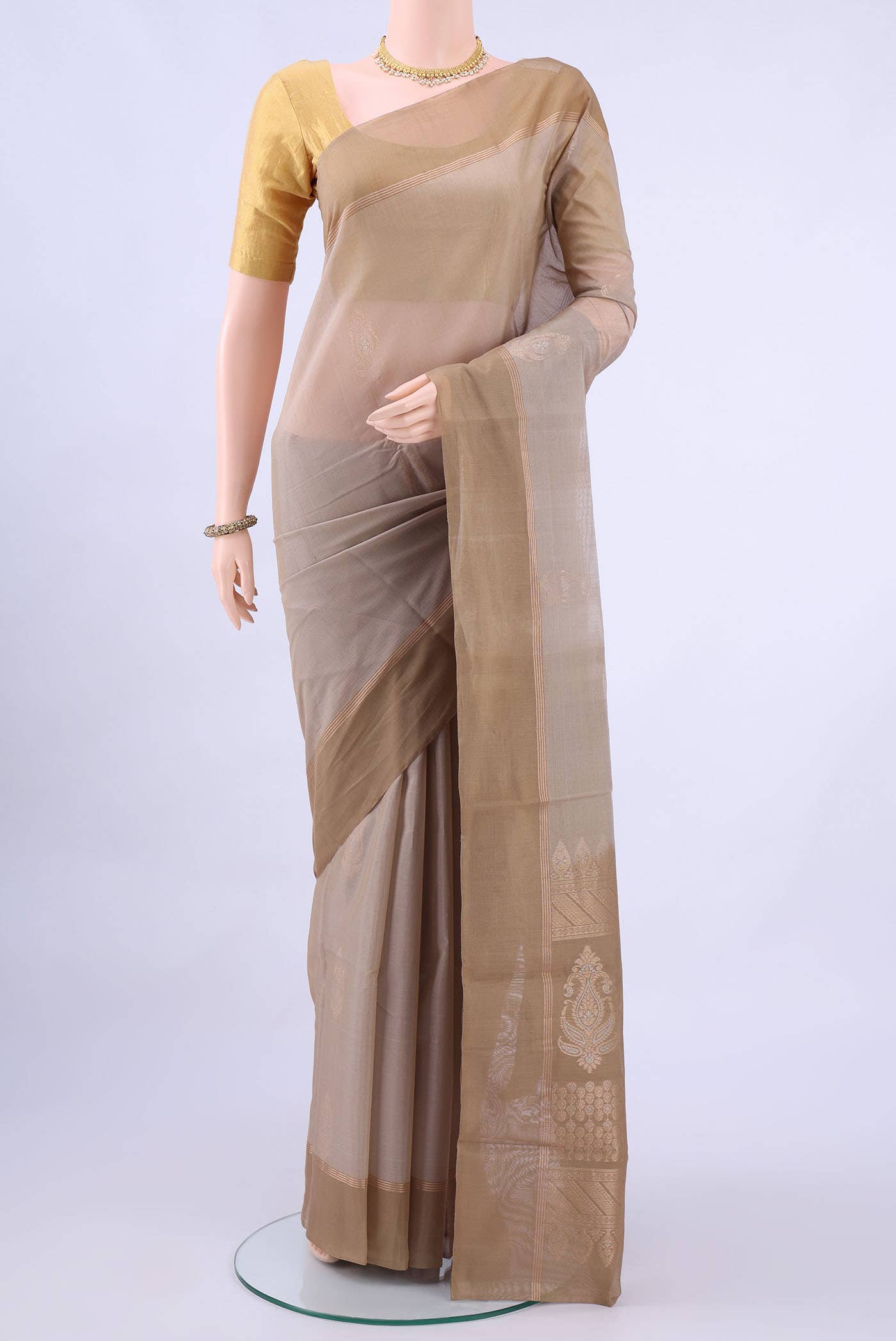 Grey Kora Cotton Saree