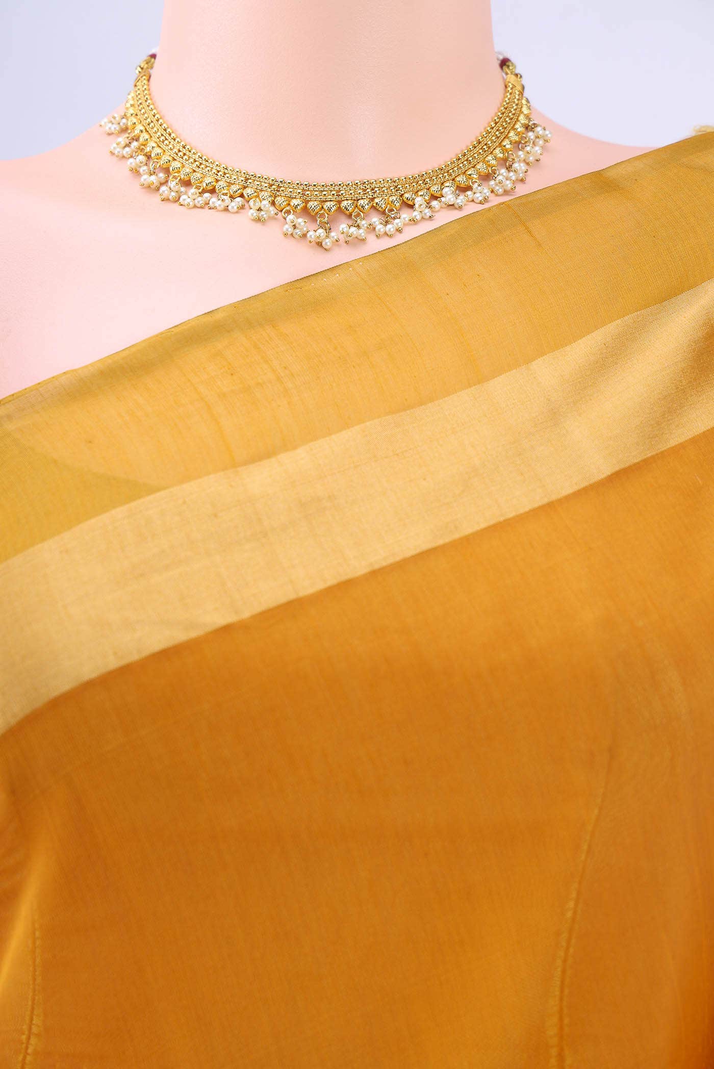 Mustard Kora Cotton Saree