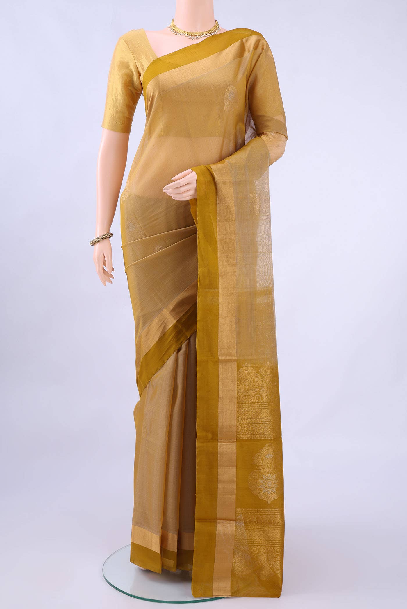 Dark Beige Kora Cotton Saree