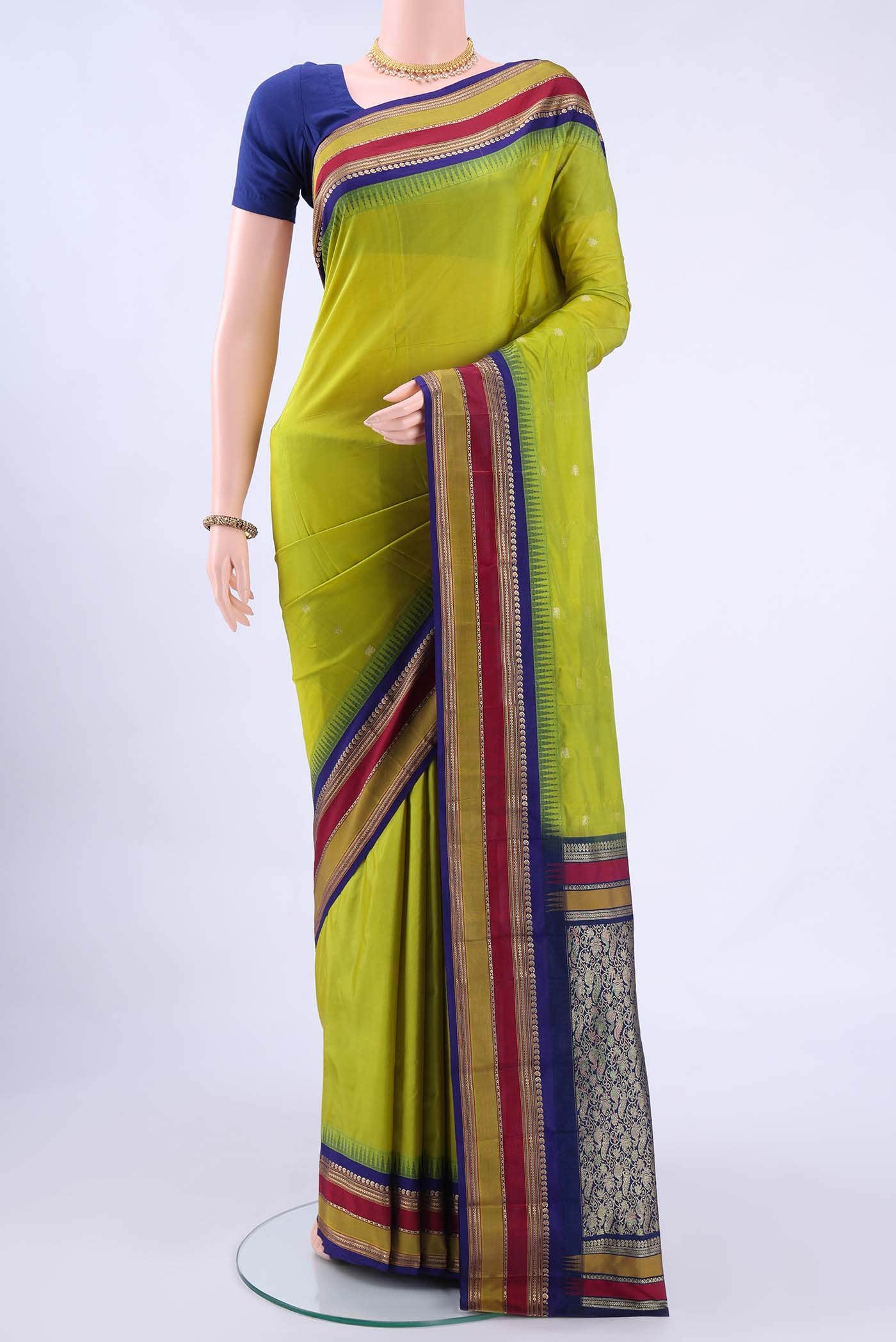 Parrot Green Bangalore Silk Saree