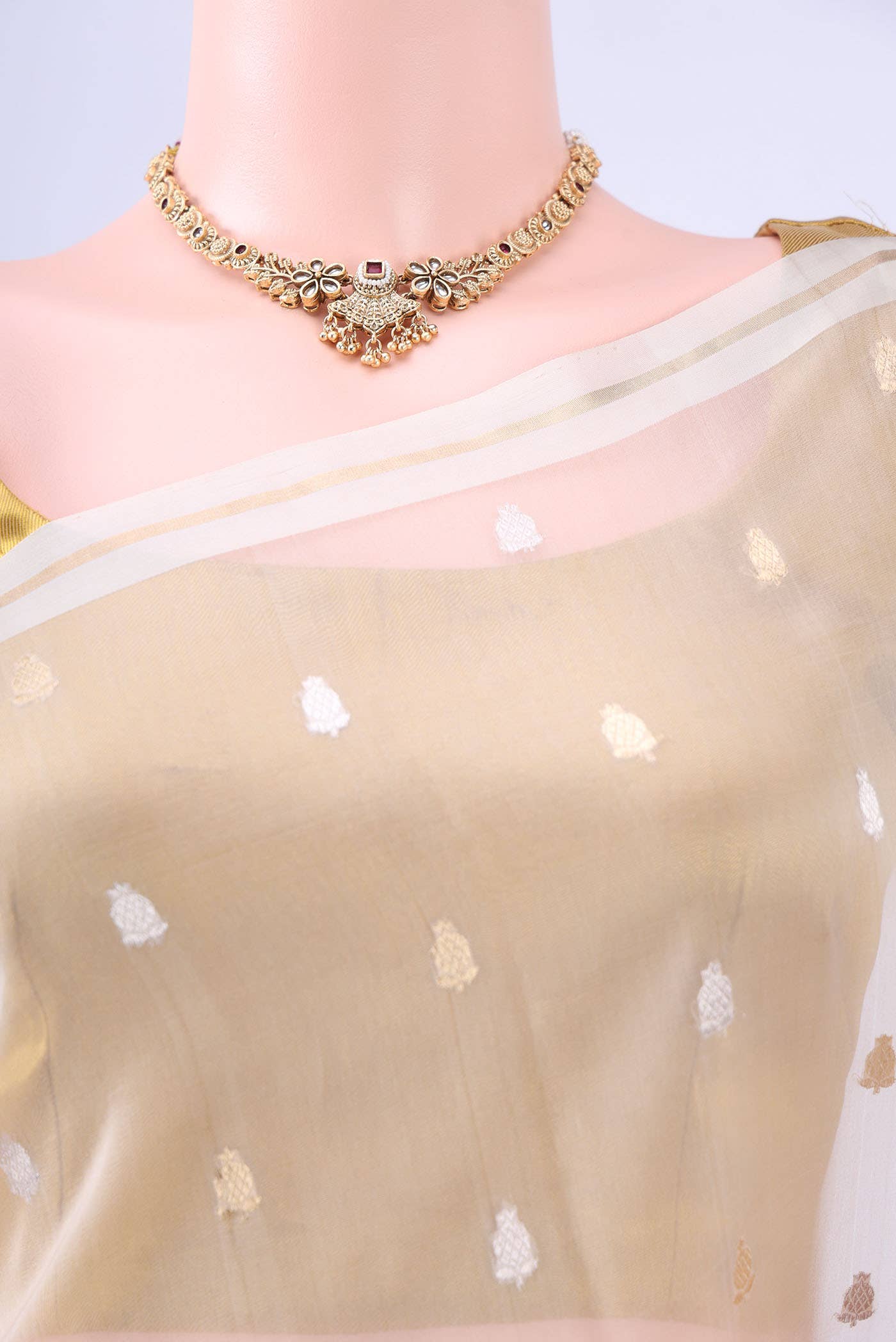 Off White Banarasi Silk Saree