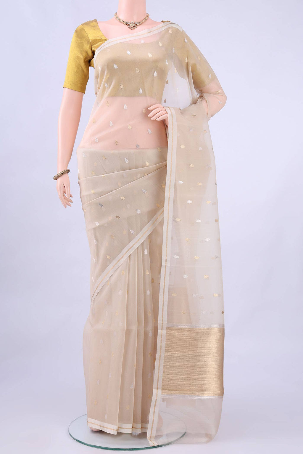 Off White Banarasi Silk Saree
