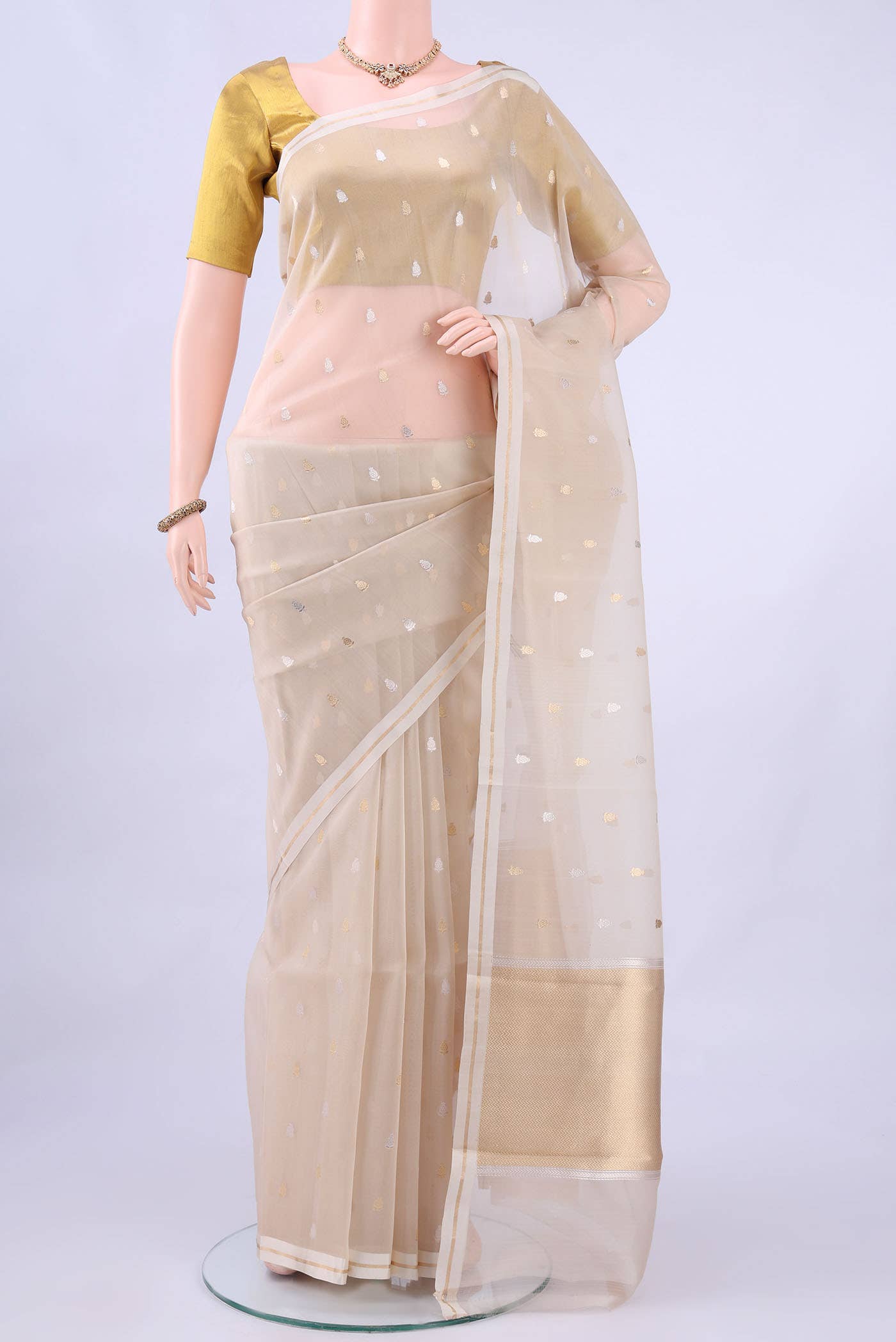 Off White Banarasi Silk Saree