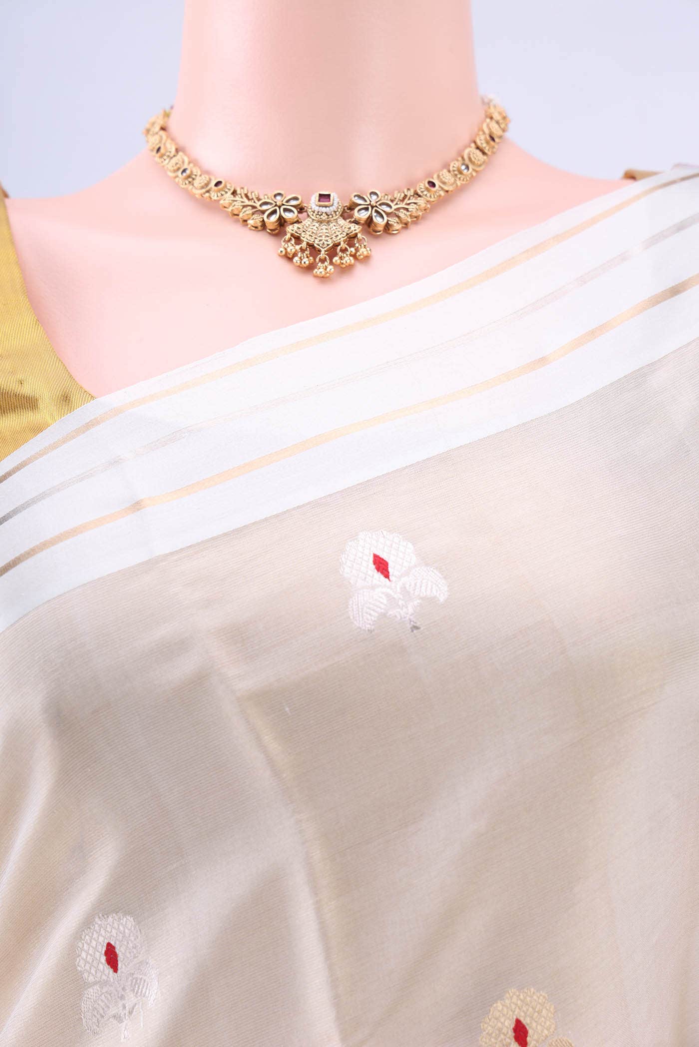 Off White Banarasi Silk Saree