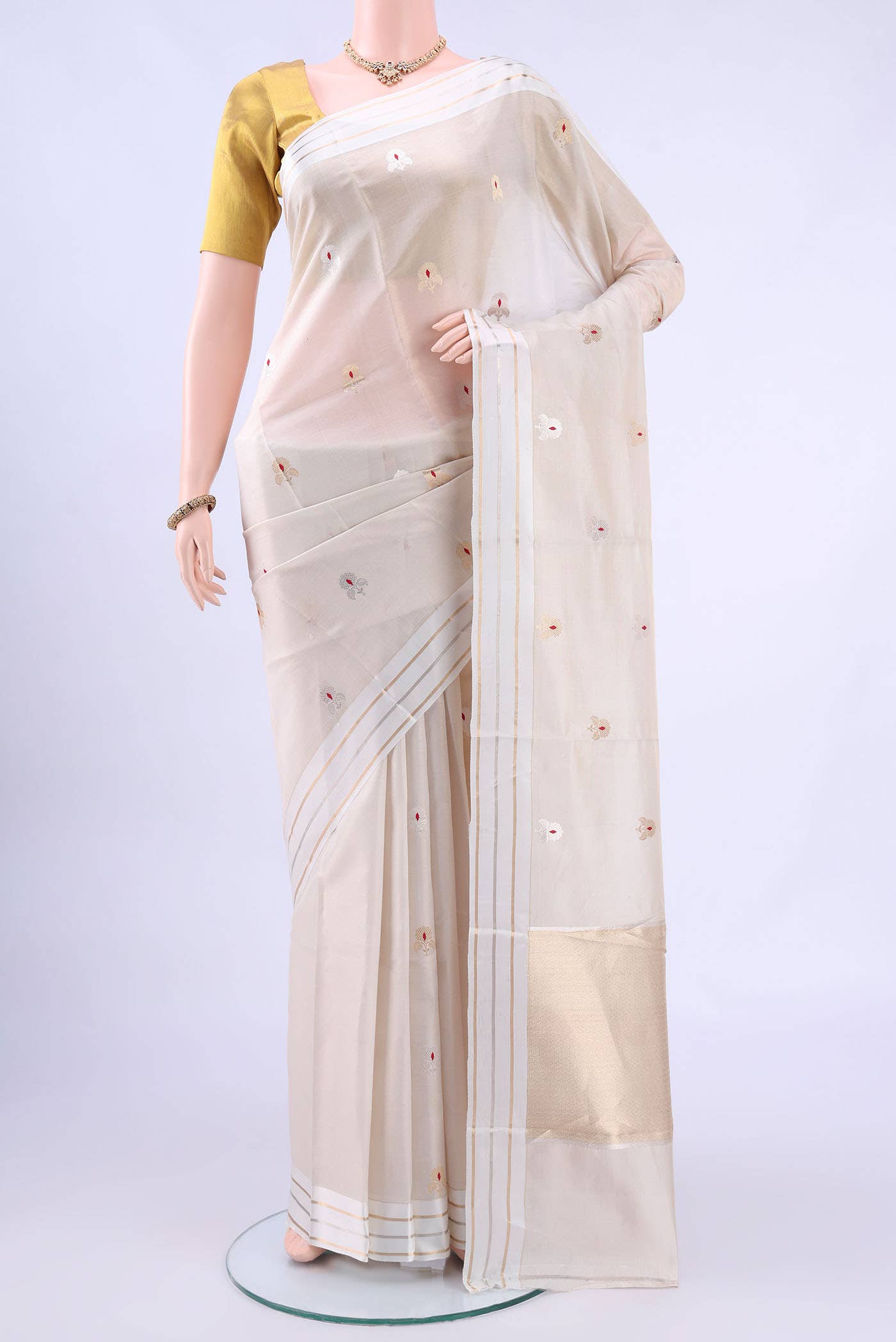 Off White Banarasi Silk Saree