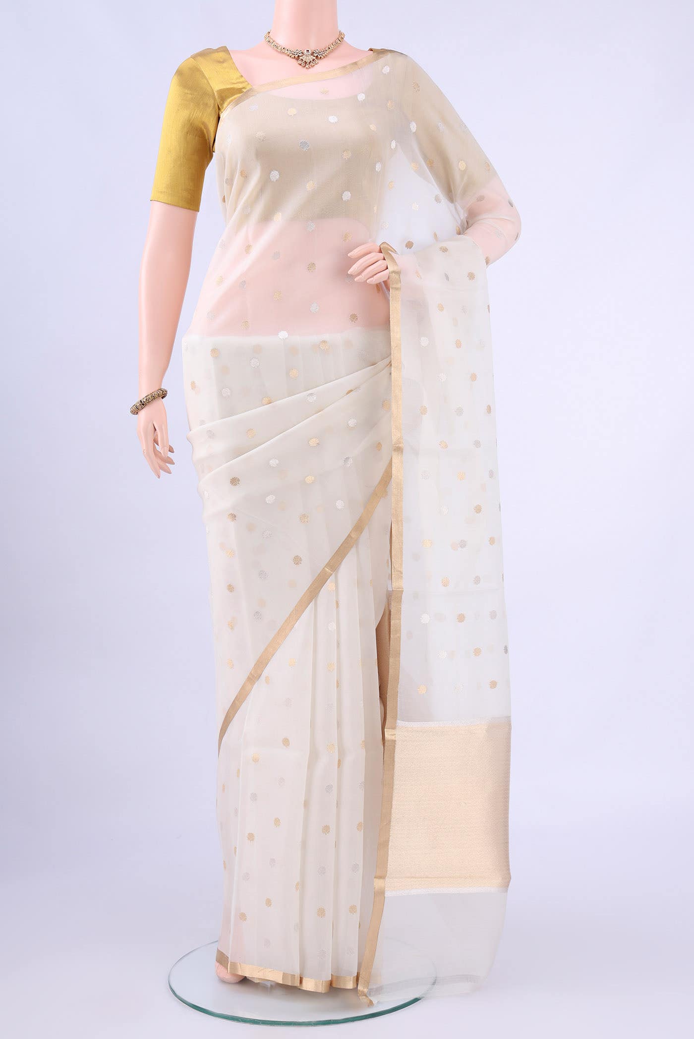 White Banarasi Silk Saree