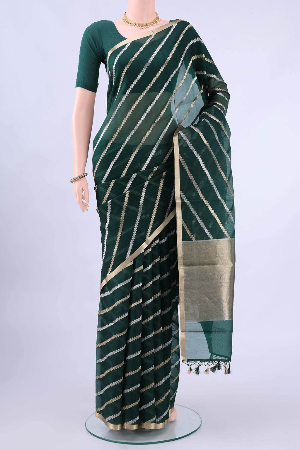 Bottle Green Banarasi Silk Saree