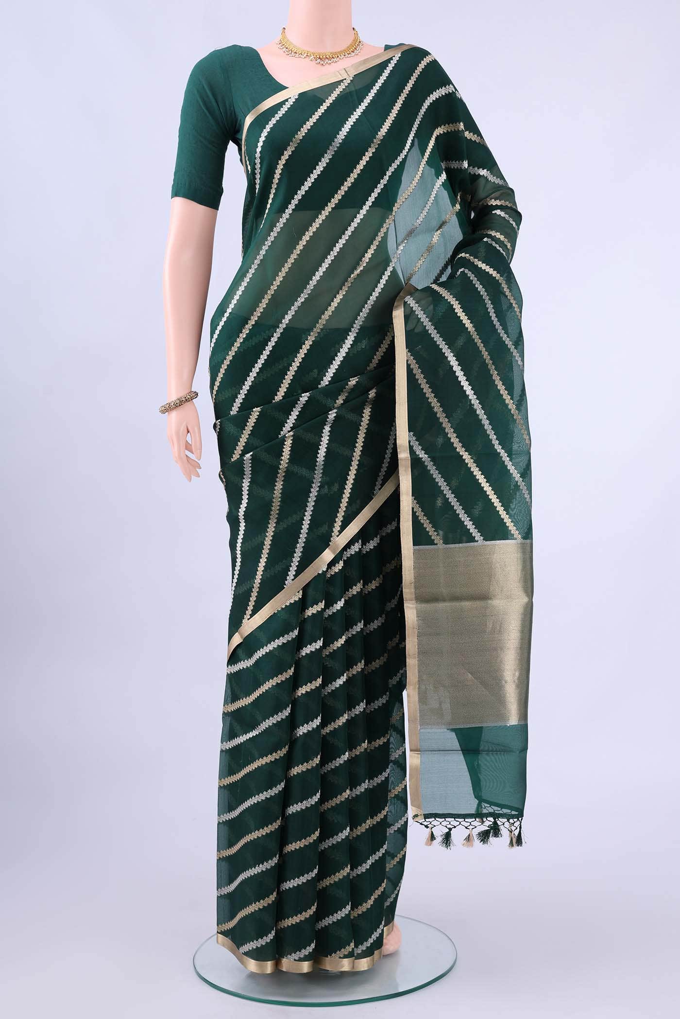 Bottle Green Banarasi Silk Saree