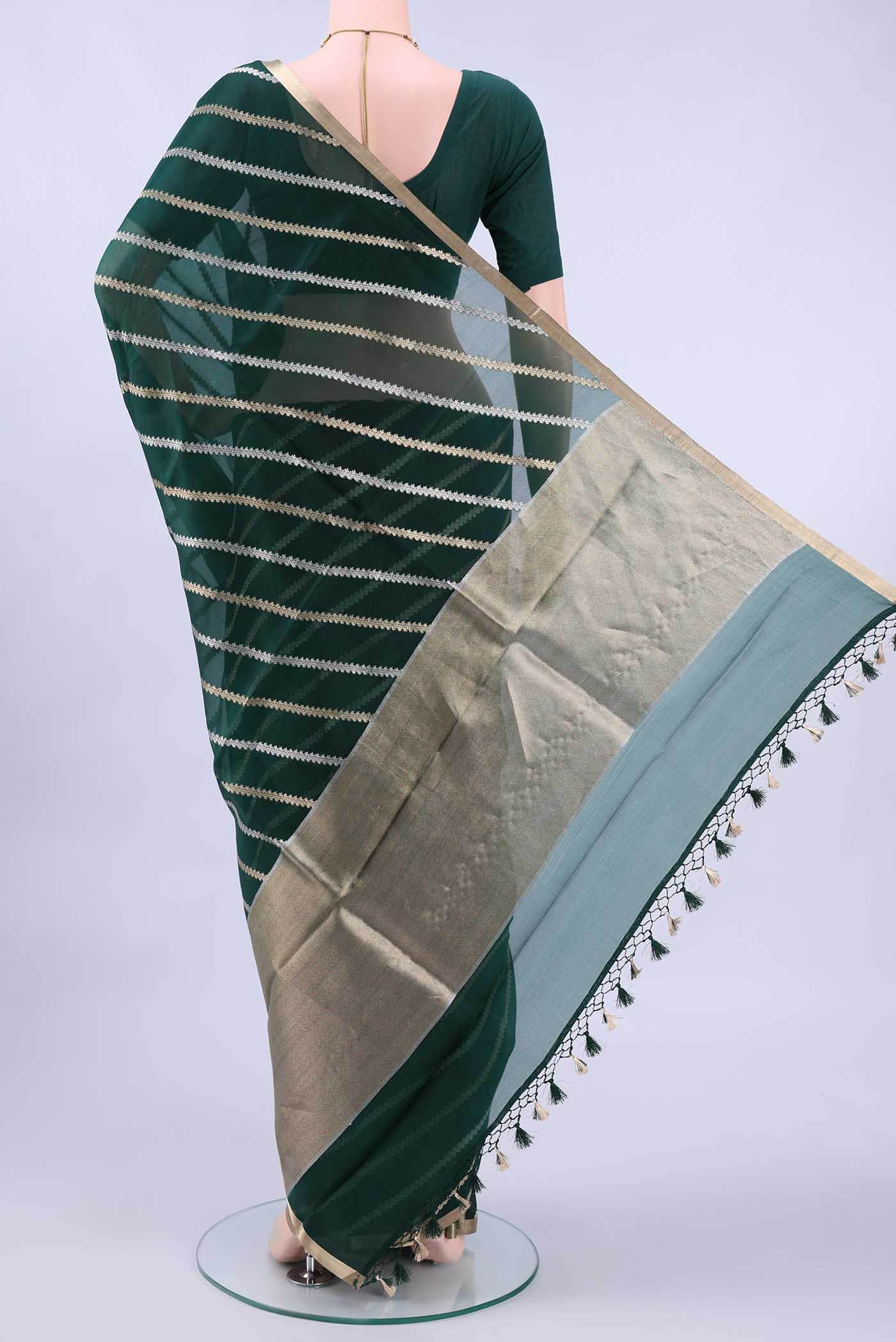 Bottle Green Banarasi Silk Saree