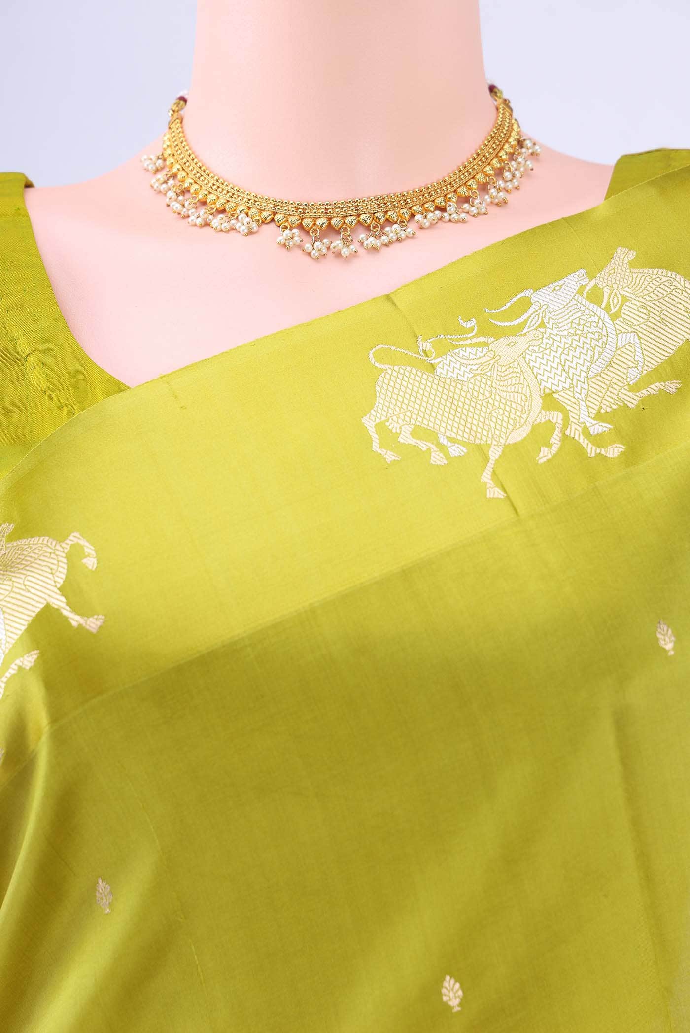 Parrot Green Banarasi Silk Saree