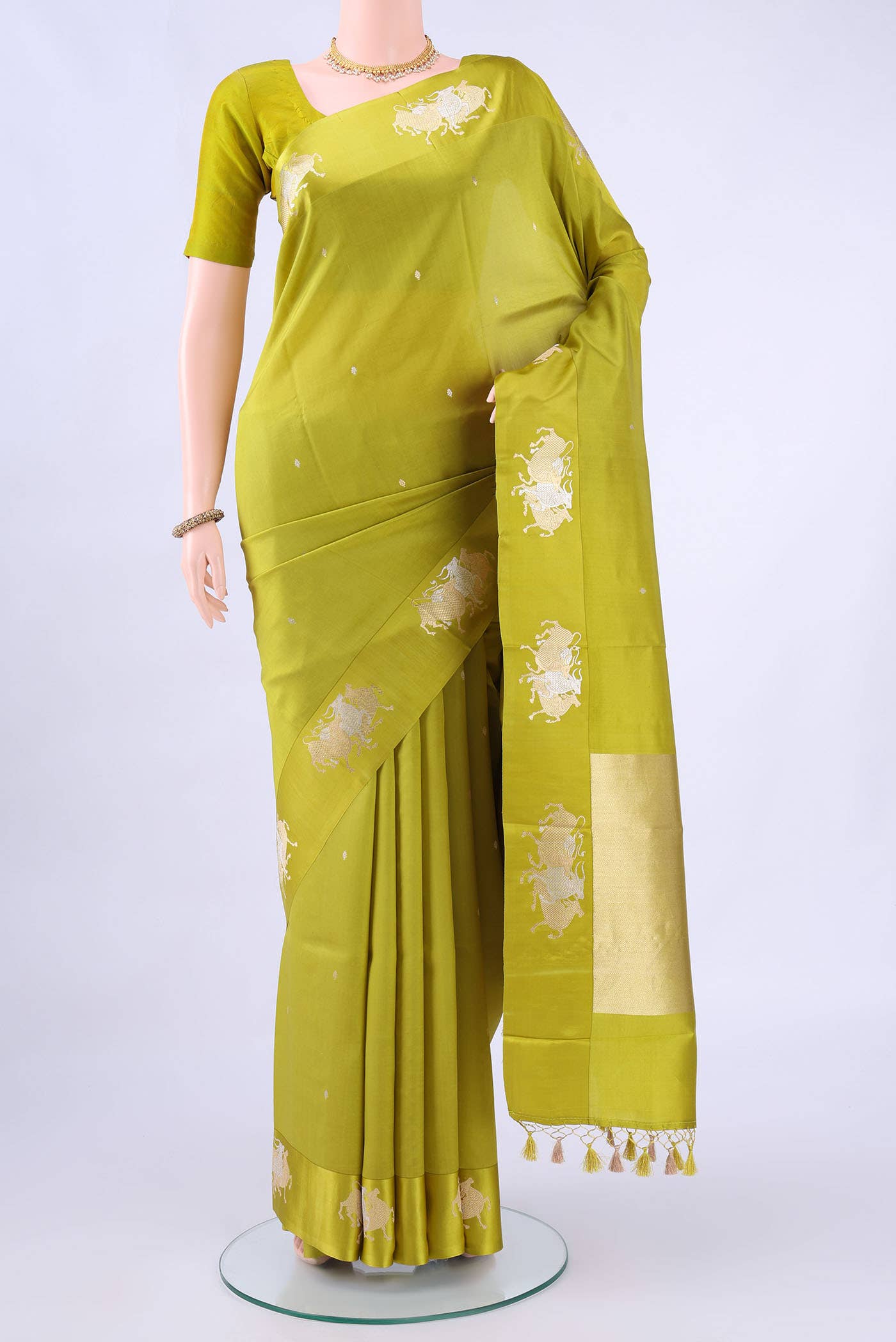 Parrot Green Banarasi Silk Saree