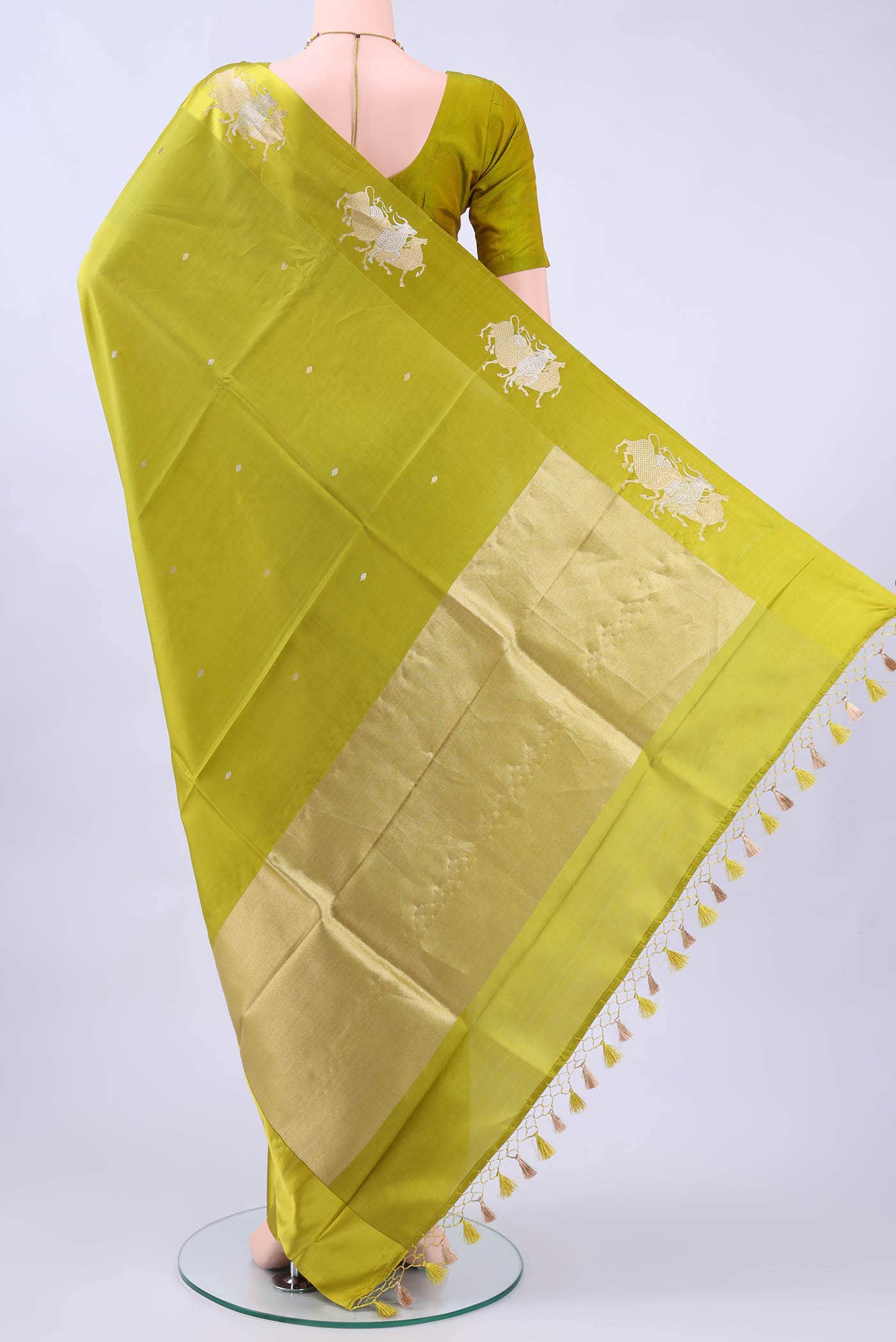 Parrot Green Banarasi Silk Saree