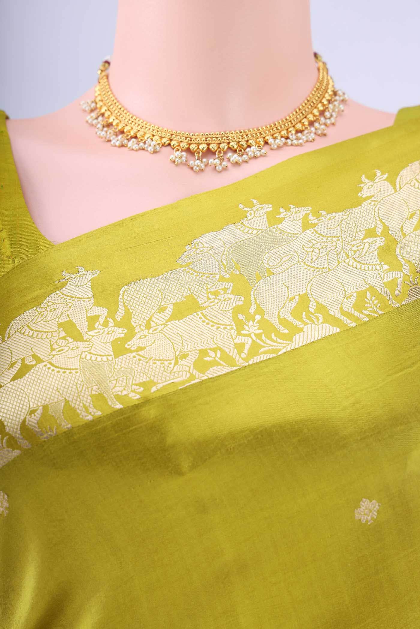 Parrot Green Banarasi Silk Saree