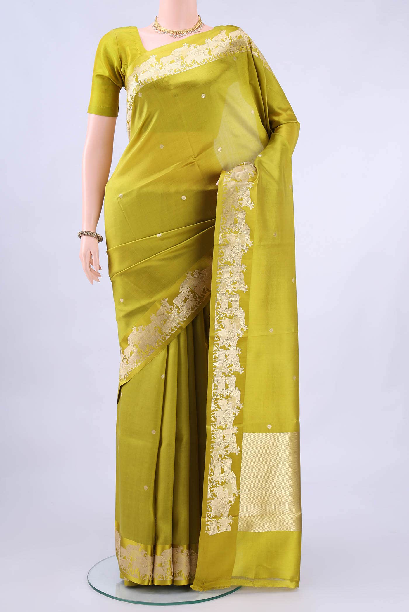 Parrot Green Banarasi Silk Saree