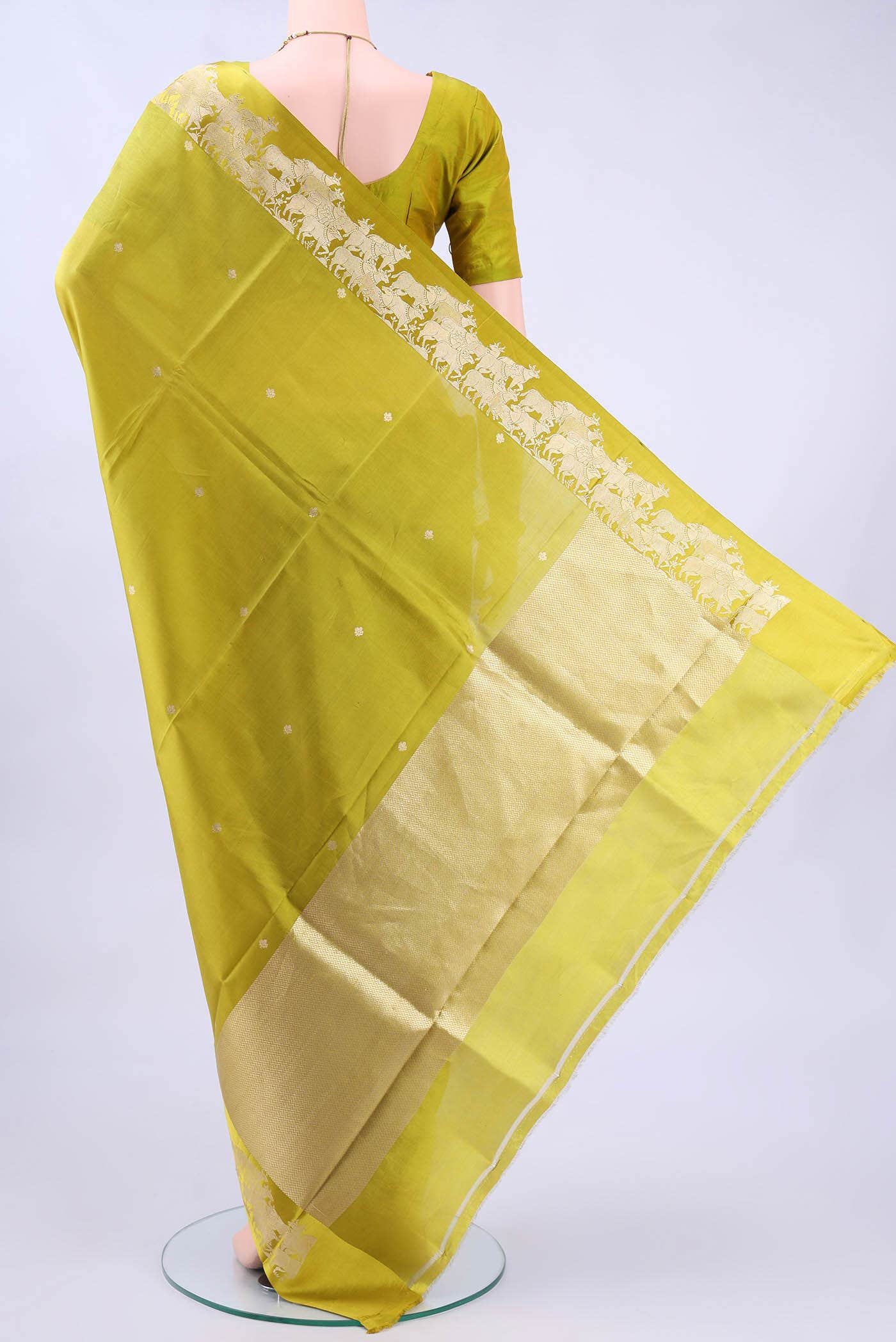 Parrot Green Banarasi Silk Saree