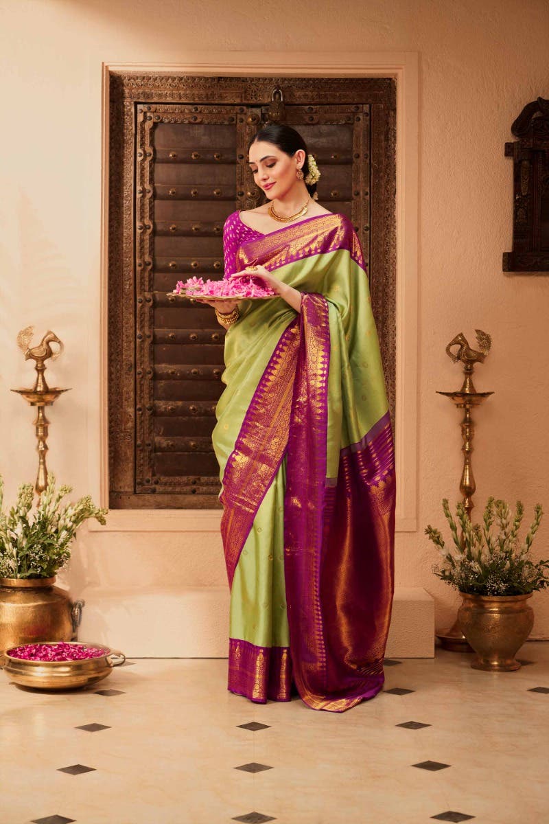 Anugraha-Pista Green Kanchipuram Silk Saree