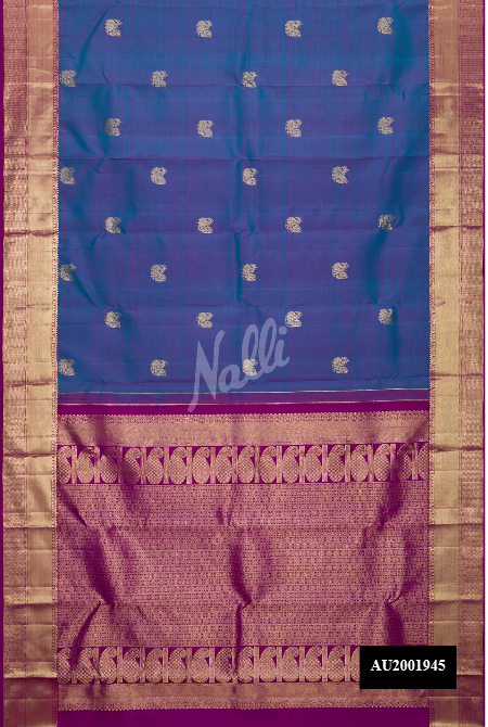 Peacock Blue Kanchipuram Silk Saree