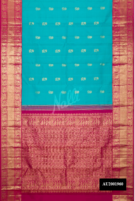 Sky Blue Kanchipuram Silk Saree
