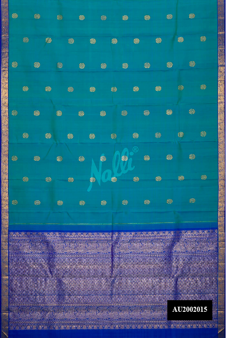 Peacock Blue Kanchipuram Silk Saree