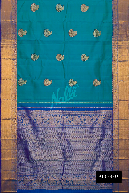 Peacock Blue Kanchipuram Silk Saree