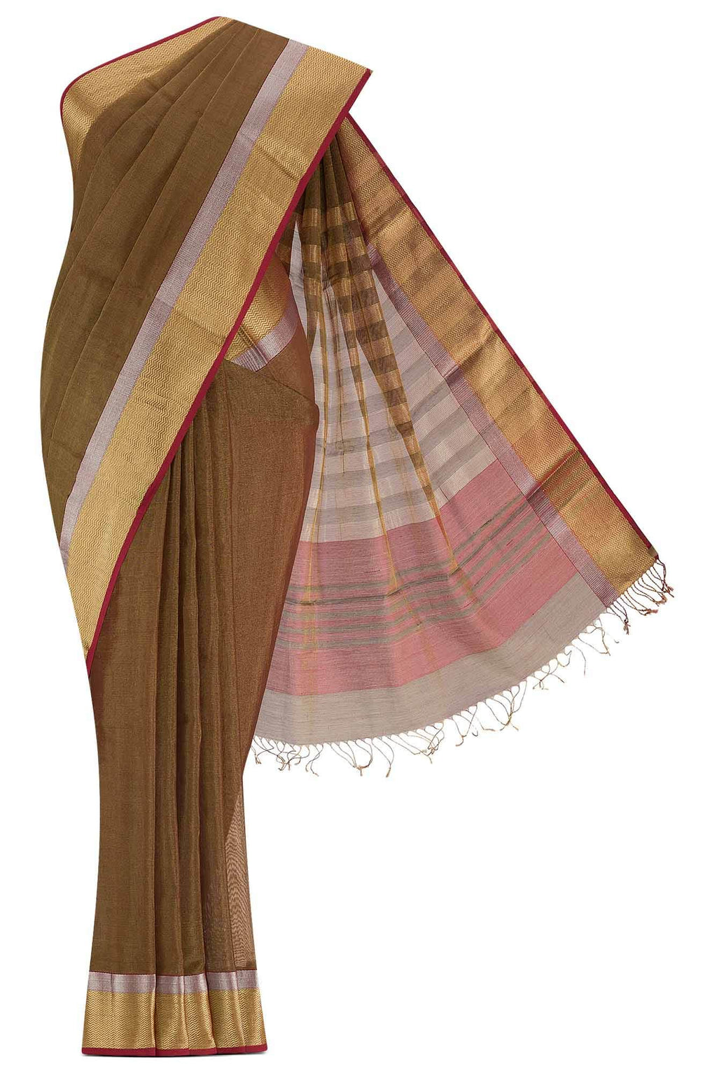 Brown Maheshwari Silk Cotton Saree