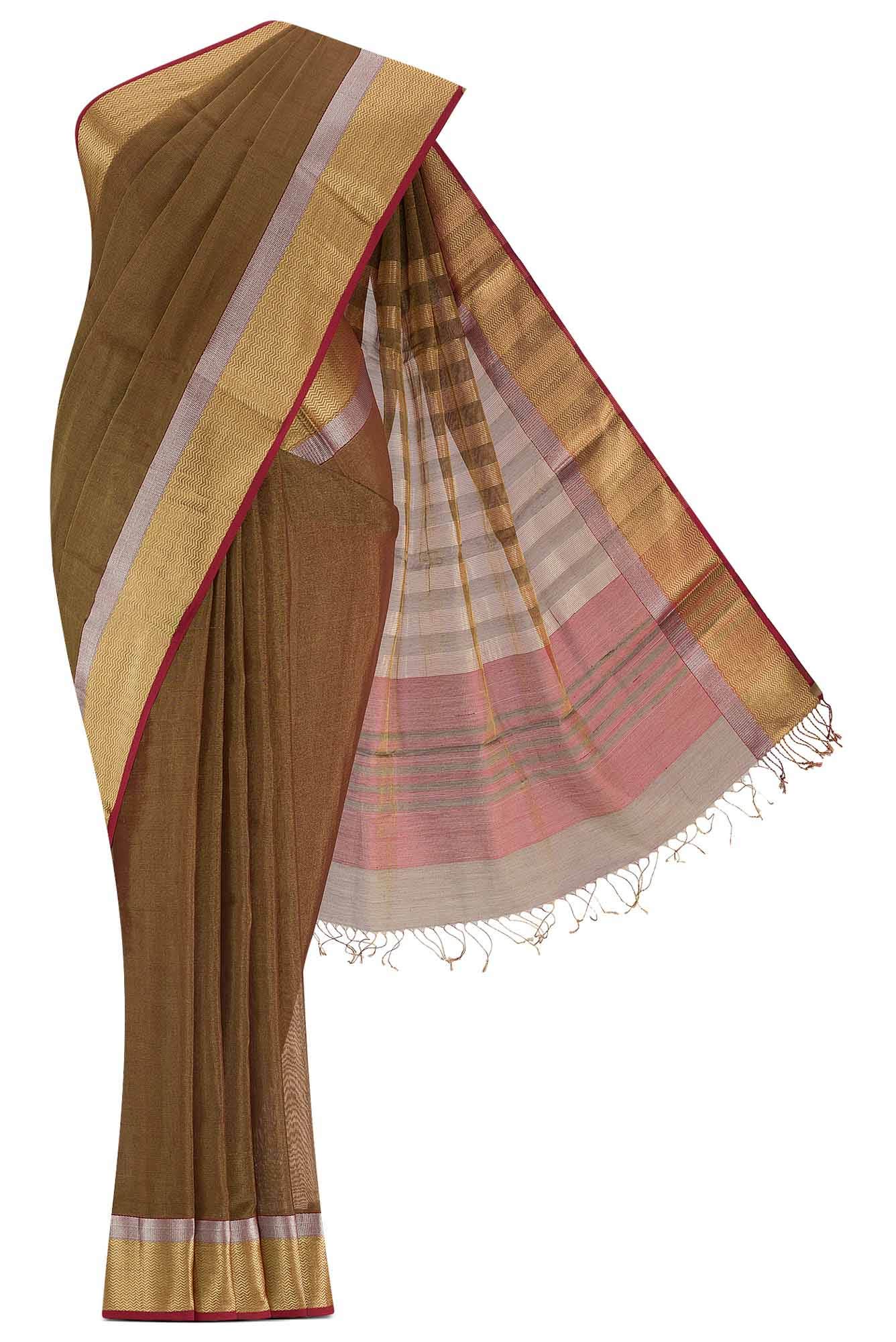Brown Maheshwari Silk Cotton Saree