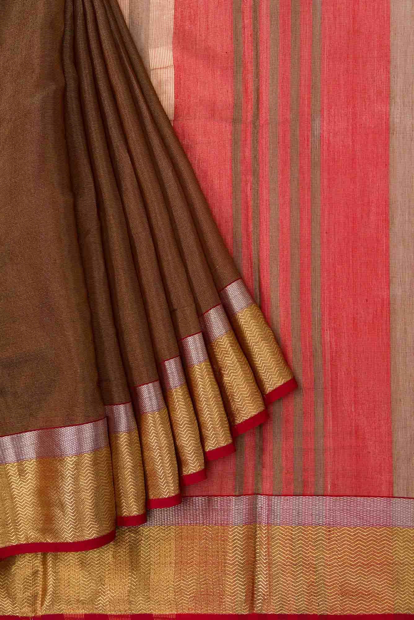 Brown Maheshwari Silk Cotton Saree