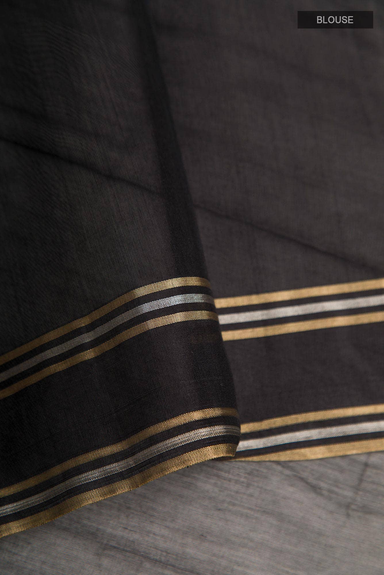 Black Chanderi Silk Cotton Saree With Zari Border