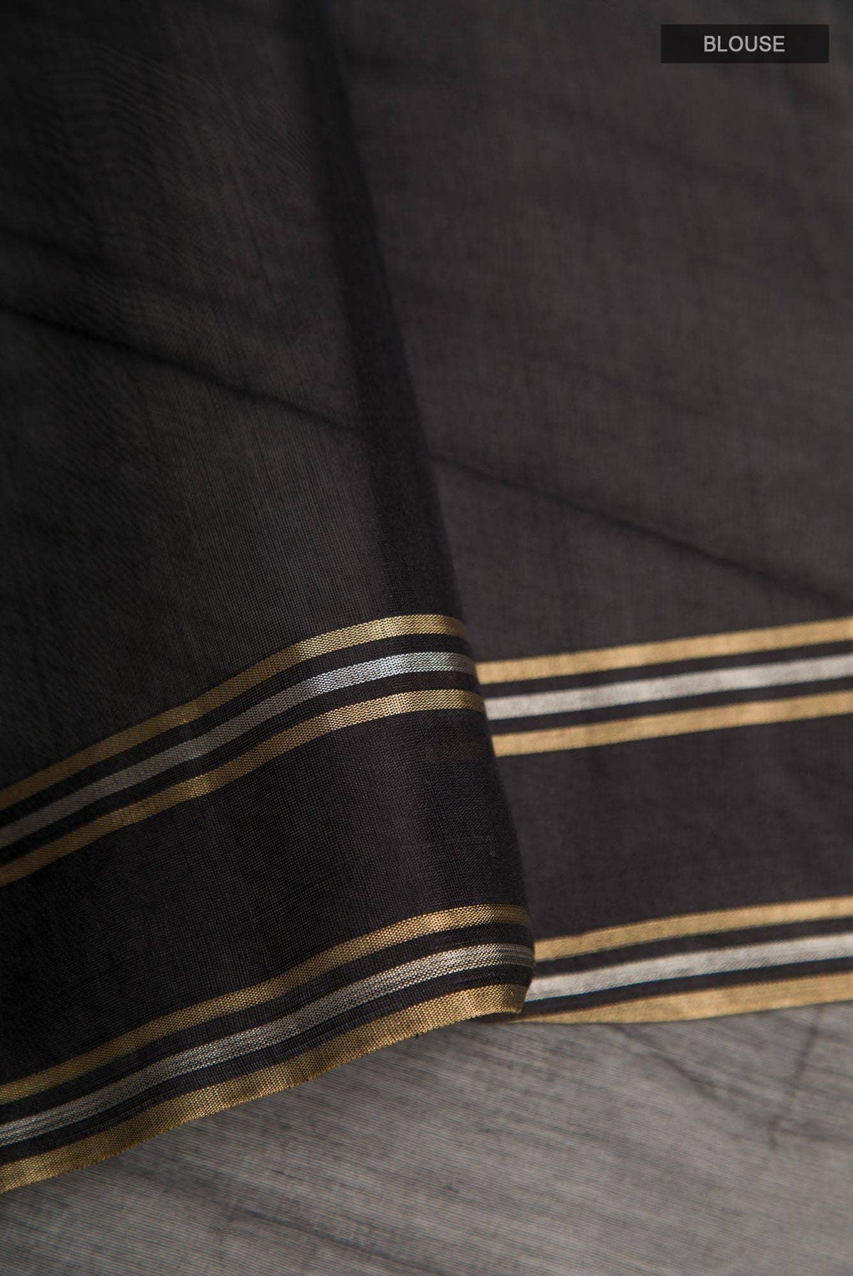 Black Chanderi Silk Cotton Saree With Zari Border