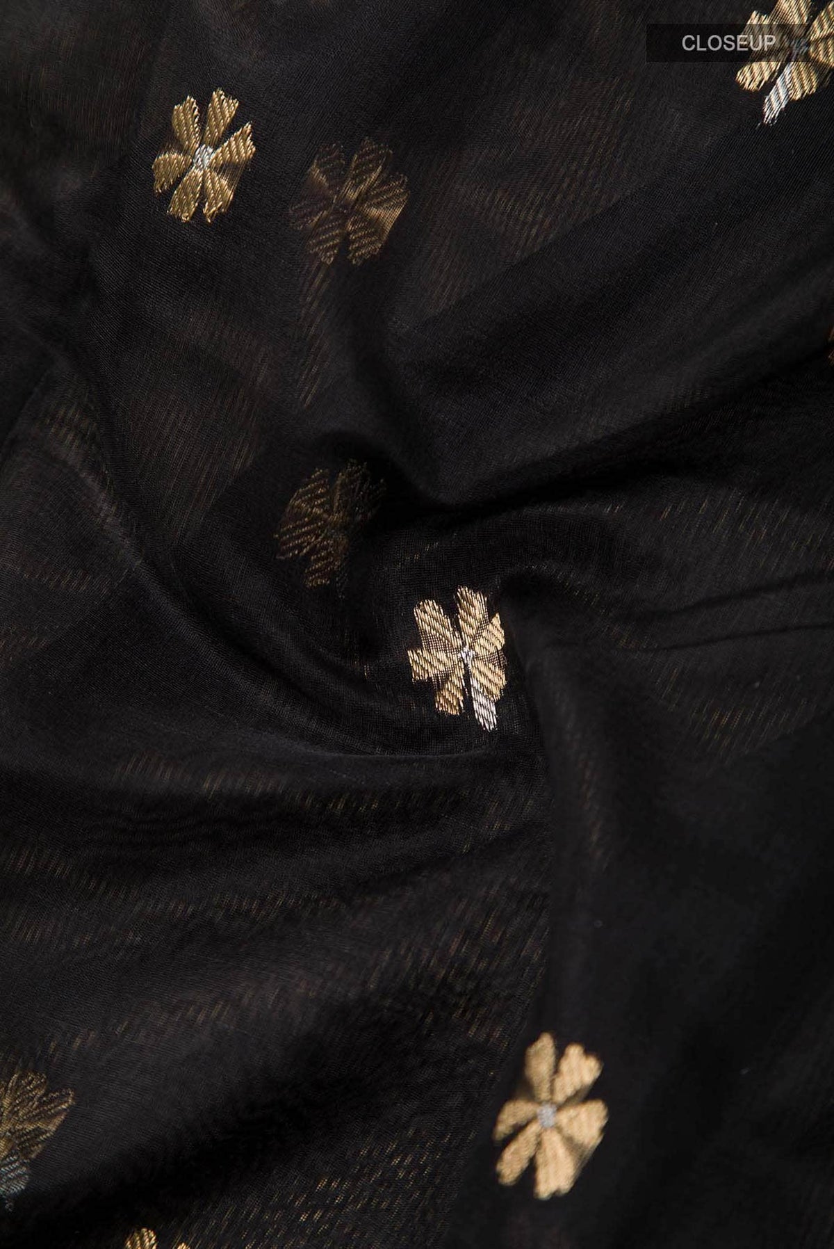 Black Chanderi Silk Cotton Saree With Zari Border