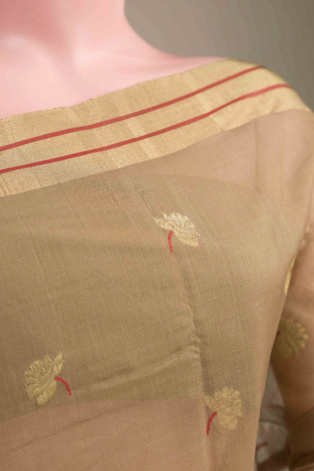 Brown  Chanderi Silk Cotton Saree With Zari Border