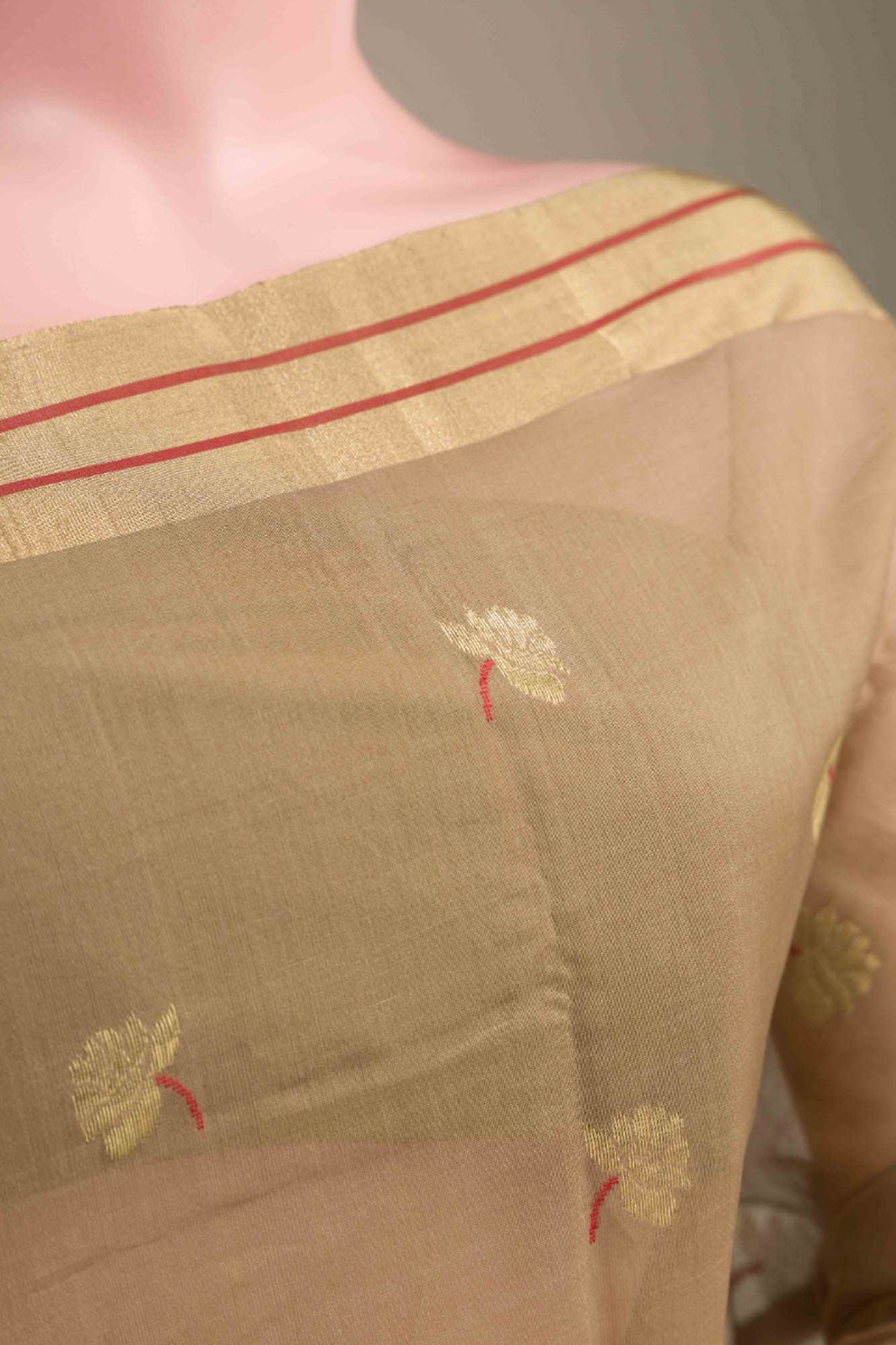 Brown  Chanderi Silk Cotton Saree With Zari Border