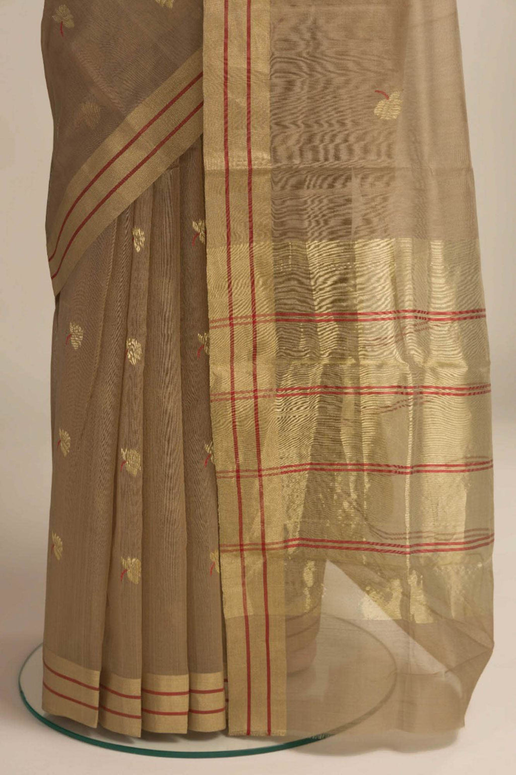 Brown  Chanderi Silk Cotton Saree With Zari Border