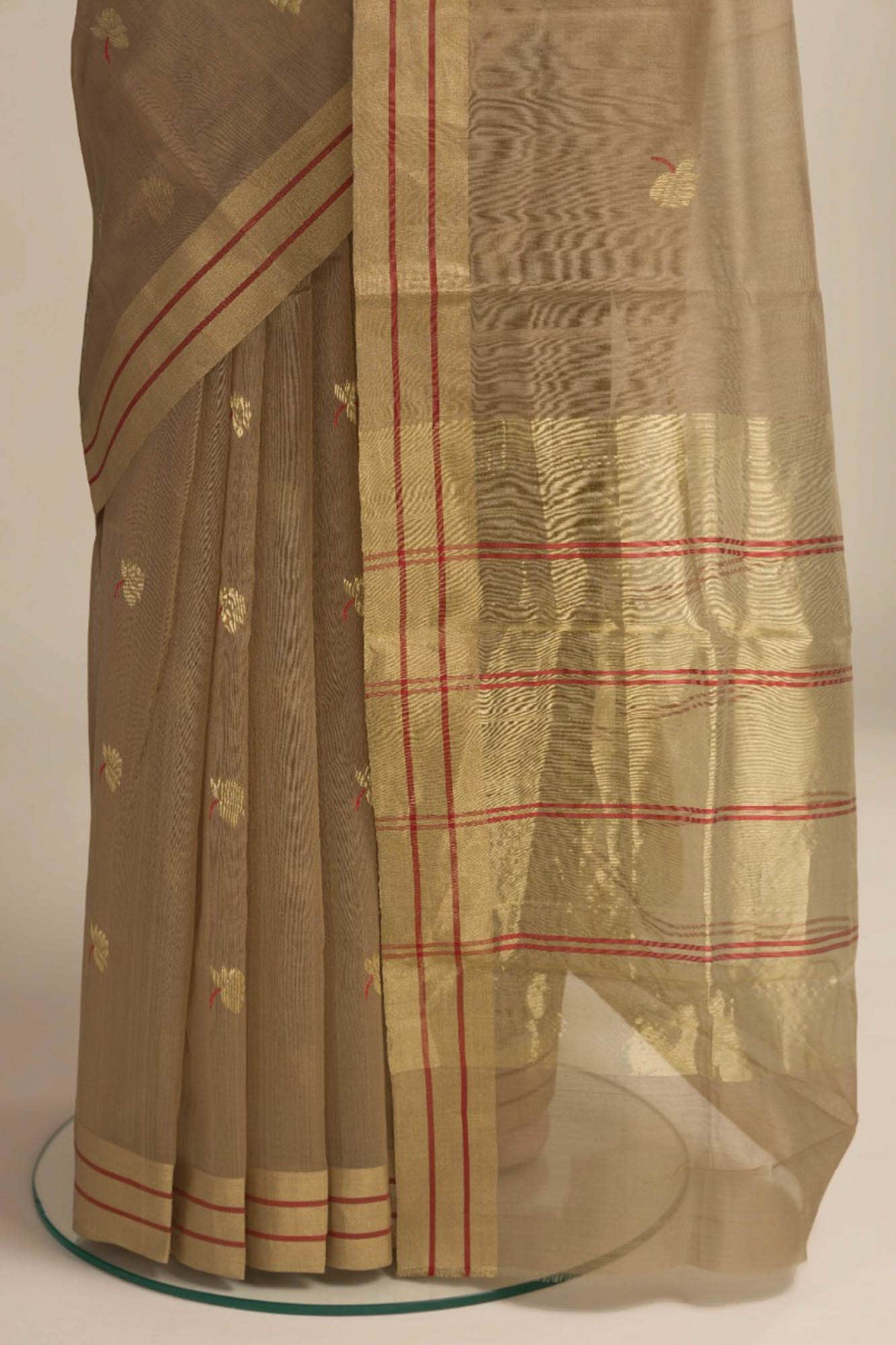 Brown  Chanderi Silk Cotton Saree With Zari Border