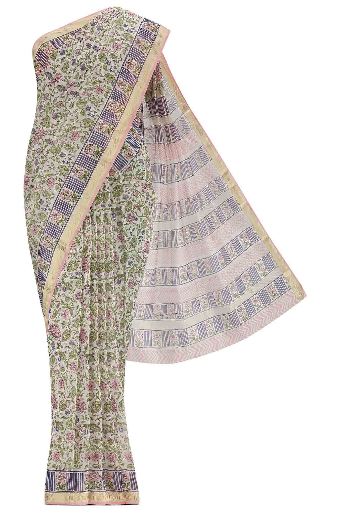 Cream Maheshwari Silk Cotton Saree
