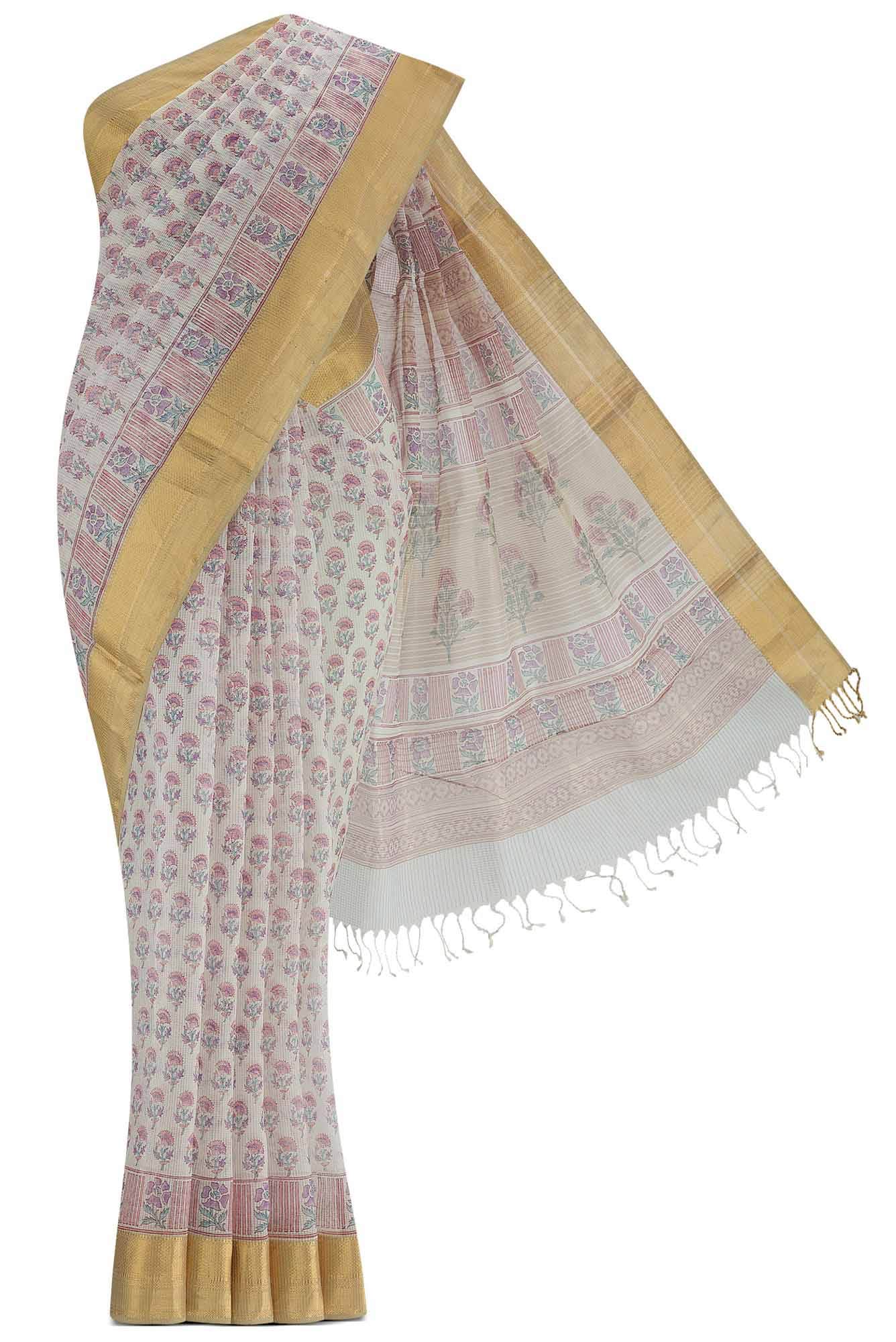 Cream Maheshwari Silk Cotton Saree