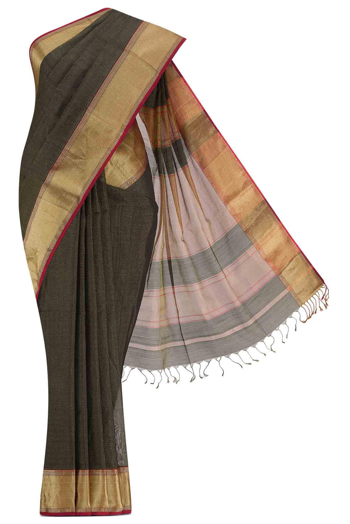 Black Maheshwari Silk Cotton Saree
